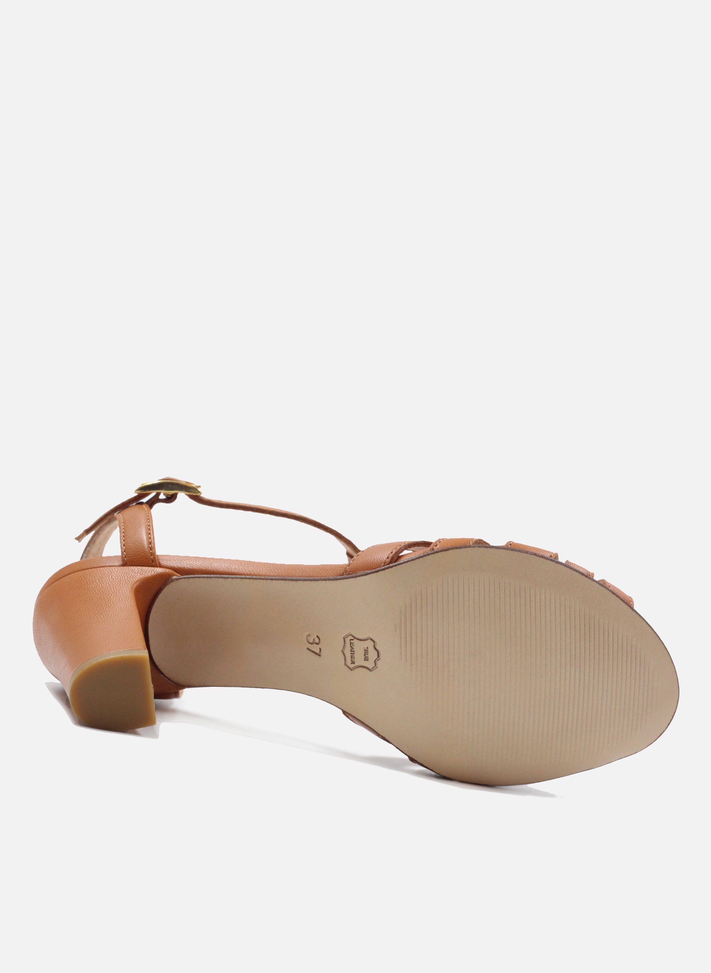 Leather strappy sandals with heels JULES & JENN Brown