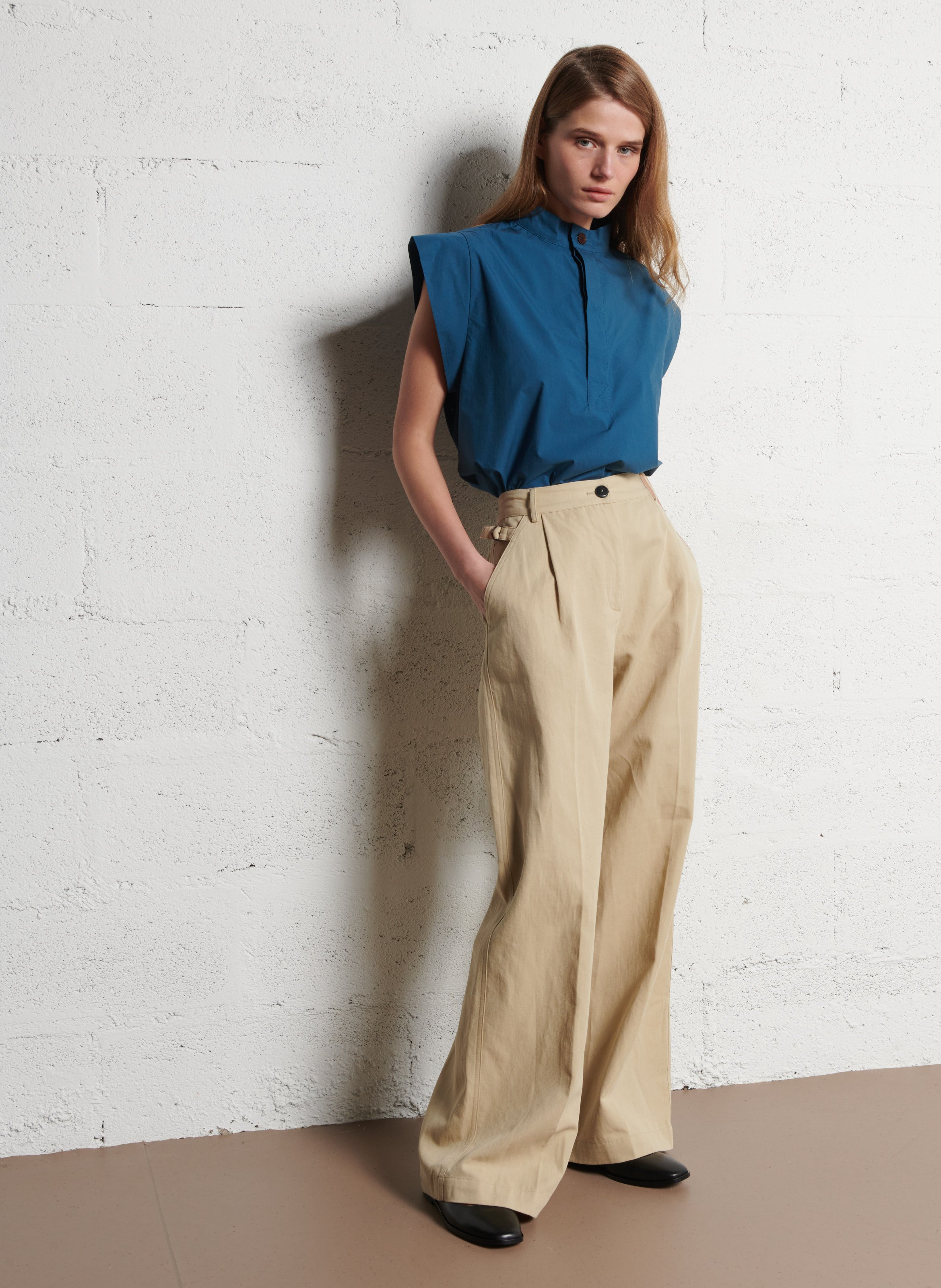 Mouwloze top van katoenen popeline BELLEPIECE Blauw