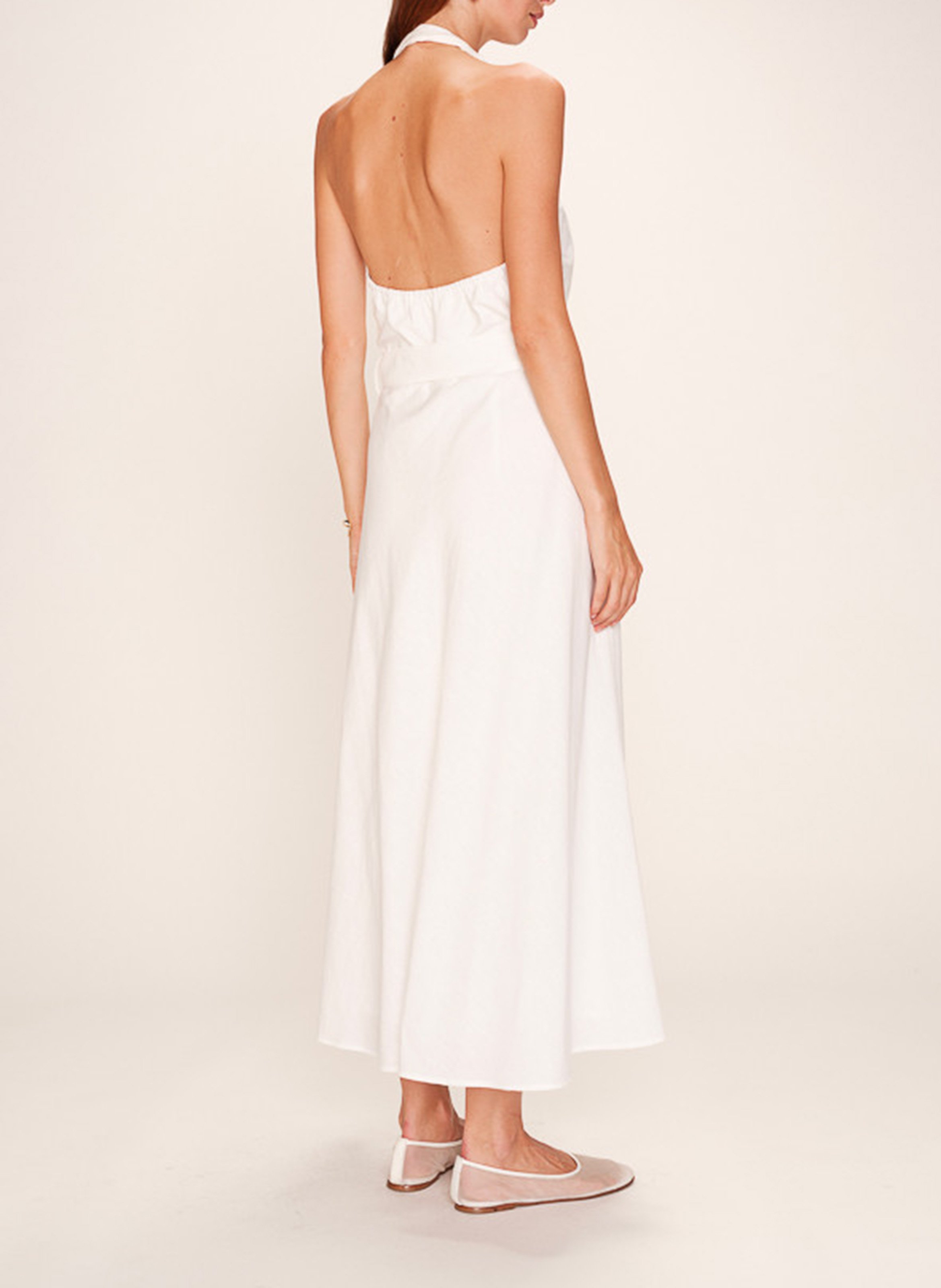 Long V-neck linen-blend dress GRACE ET MILA White