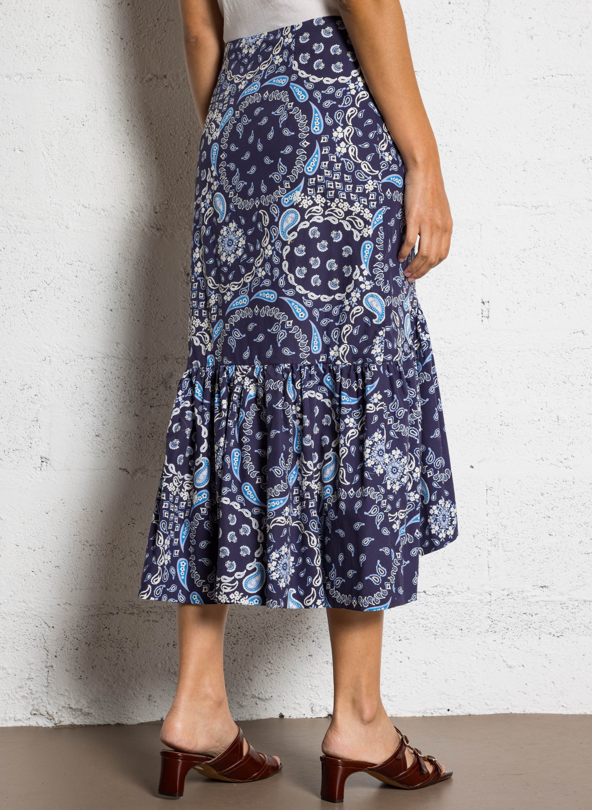 Ruched Midi Skirt in Bandana Print SOPHIE+LUCIE Blue