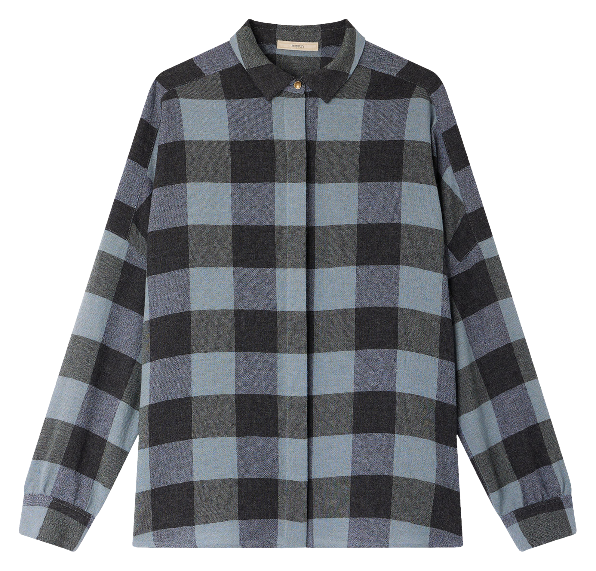 Oversized classic collar shirt in printed wool blend SESSUN Blue