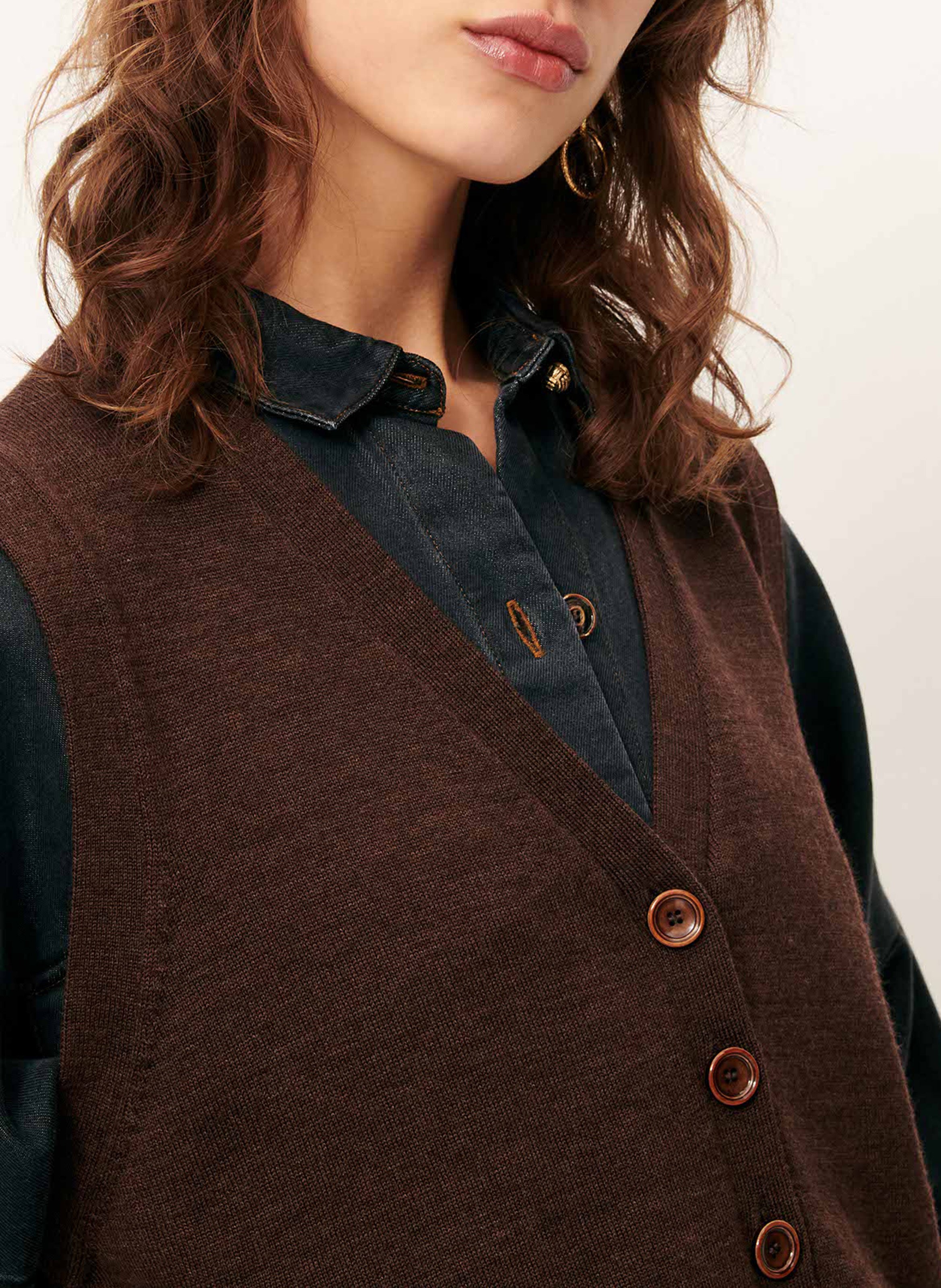 Gilet col v en laine SESSUN Marron