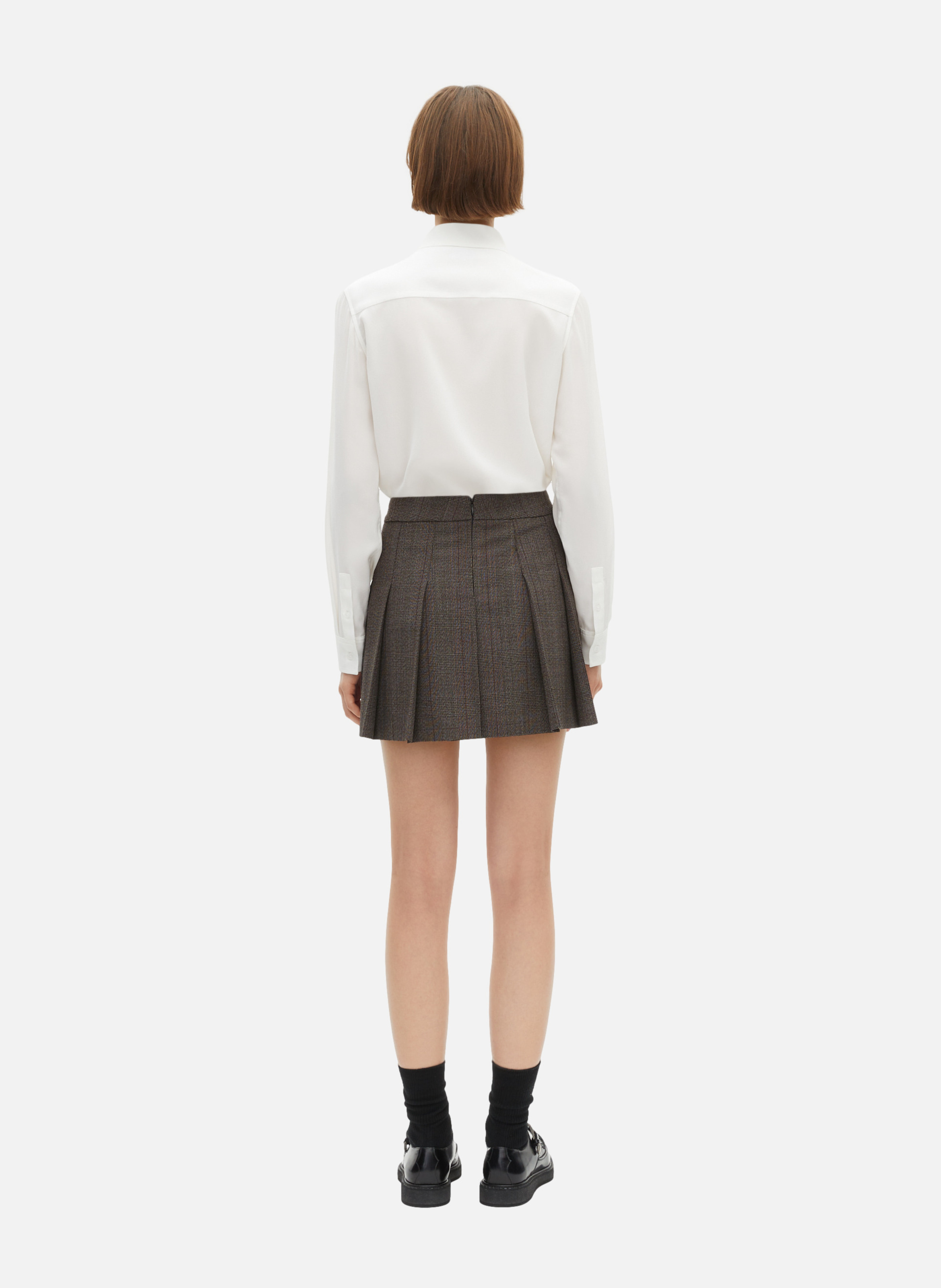 Short pleated Prince of Wales check wool wrap skirt THE KOOPLES Brown
