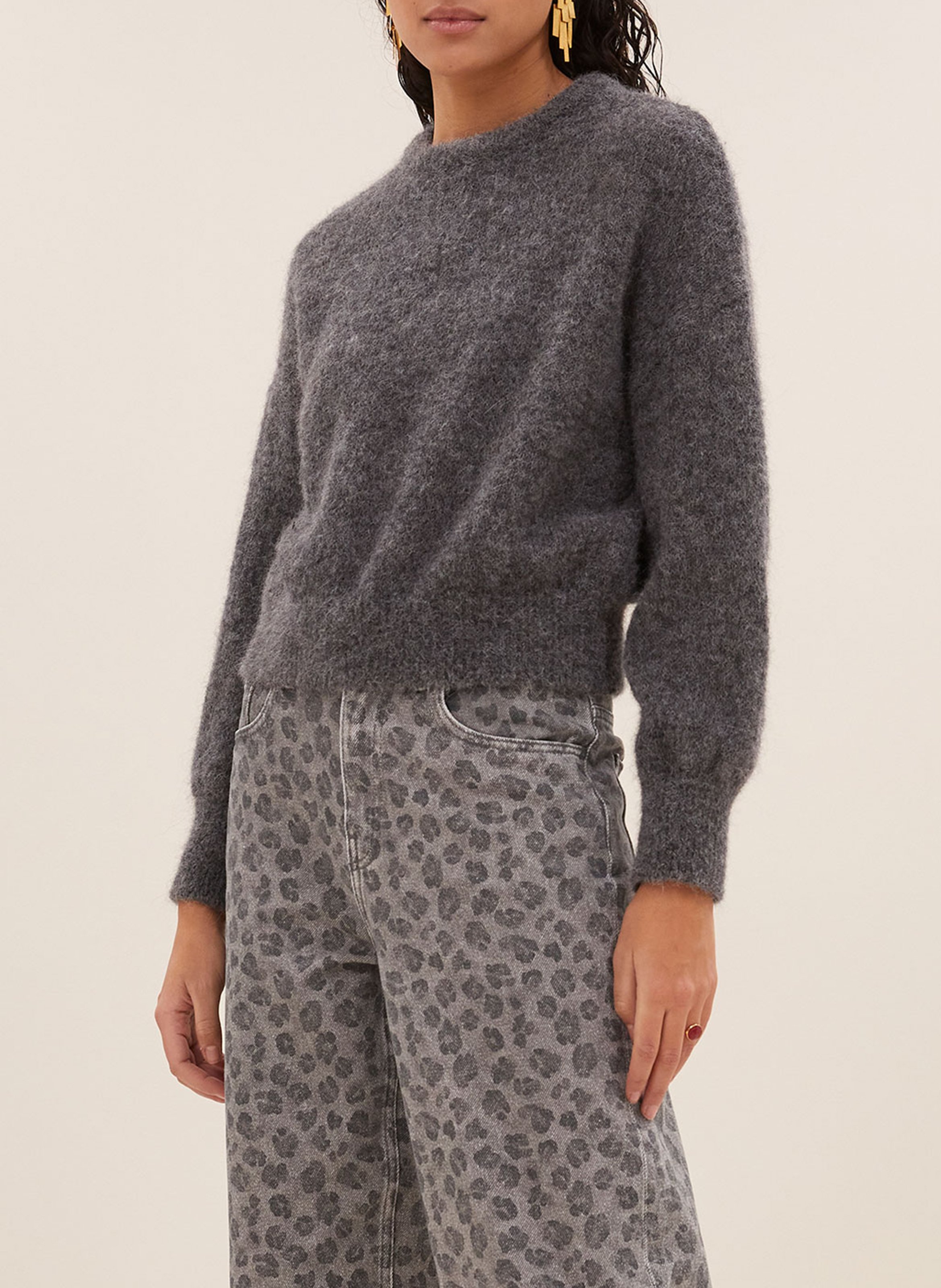 Pull ample uni en laine mélangée BY BAR Gris