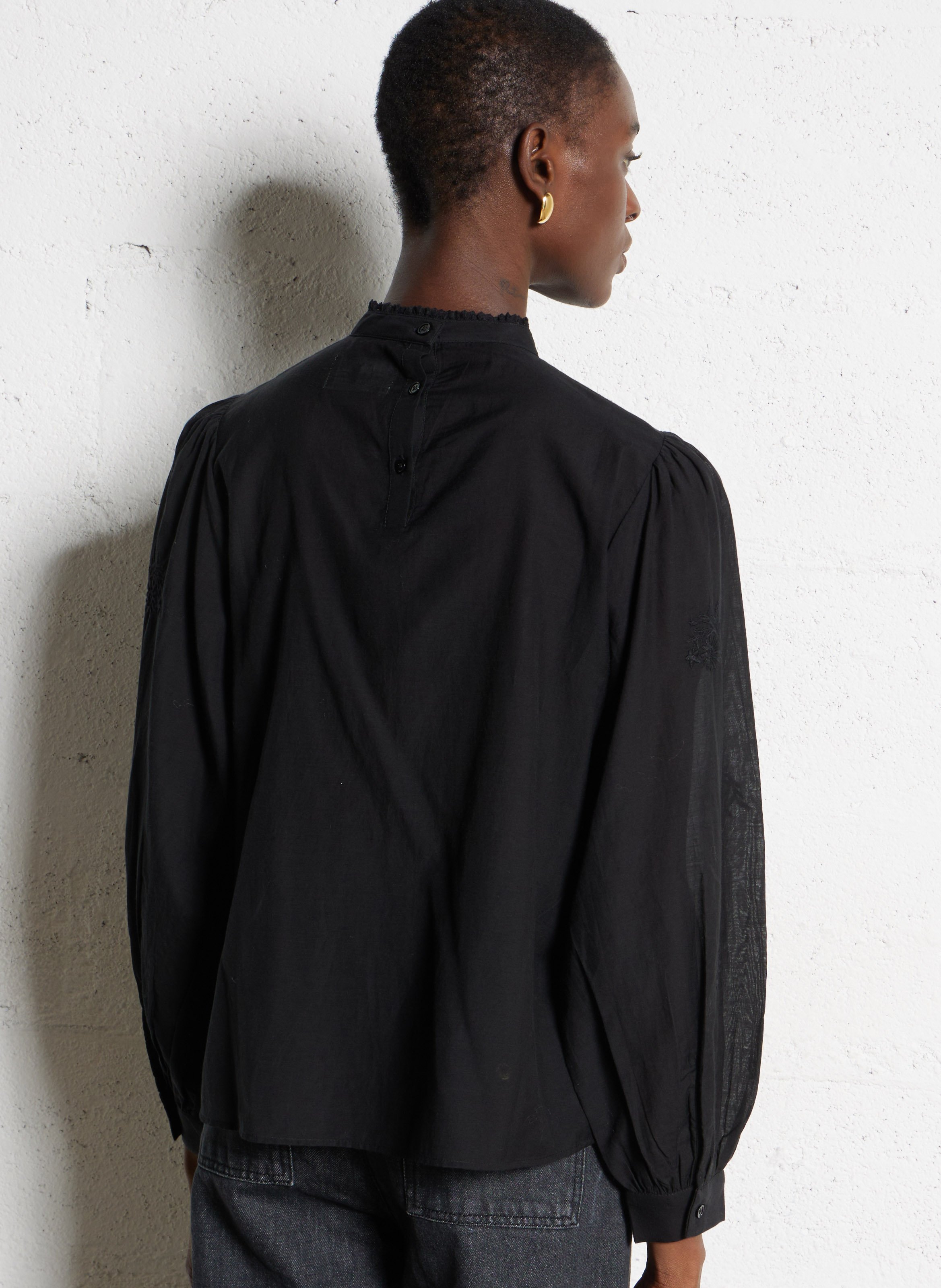 Straight blouse in embroidered mixed cotton DES PETITS HAUTS Black