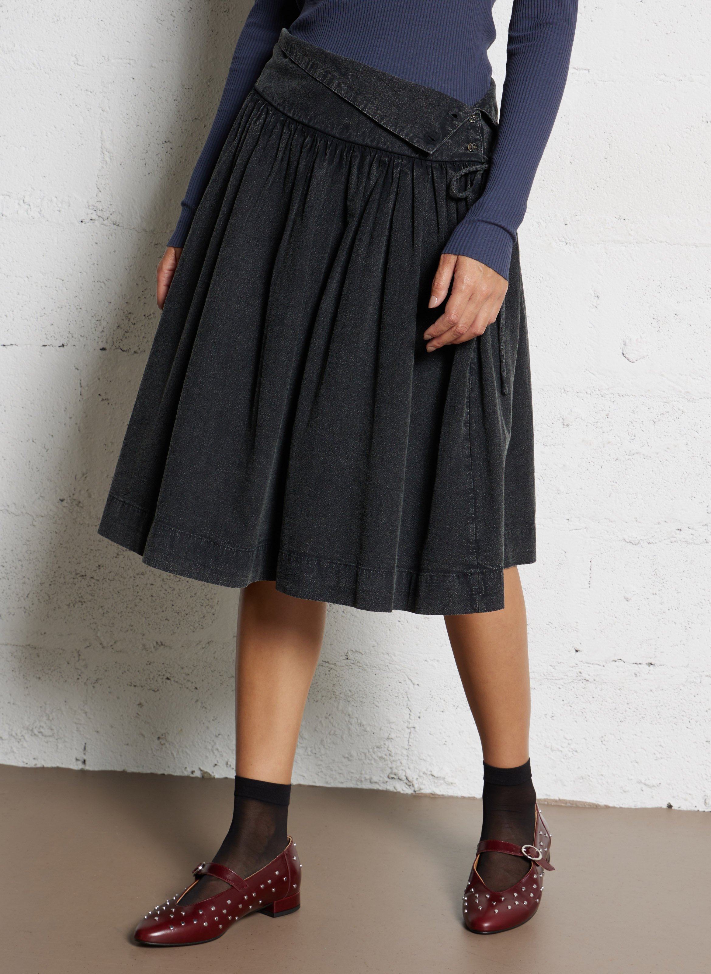 Halflange, katoenen rok DAMSON MADDER Zwart