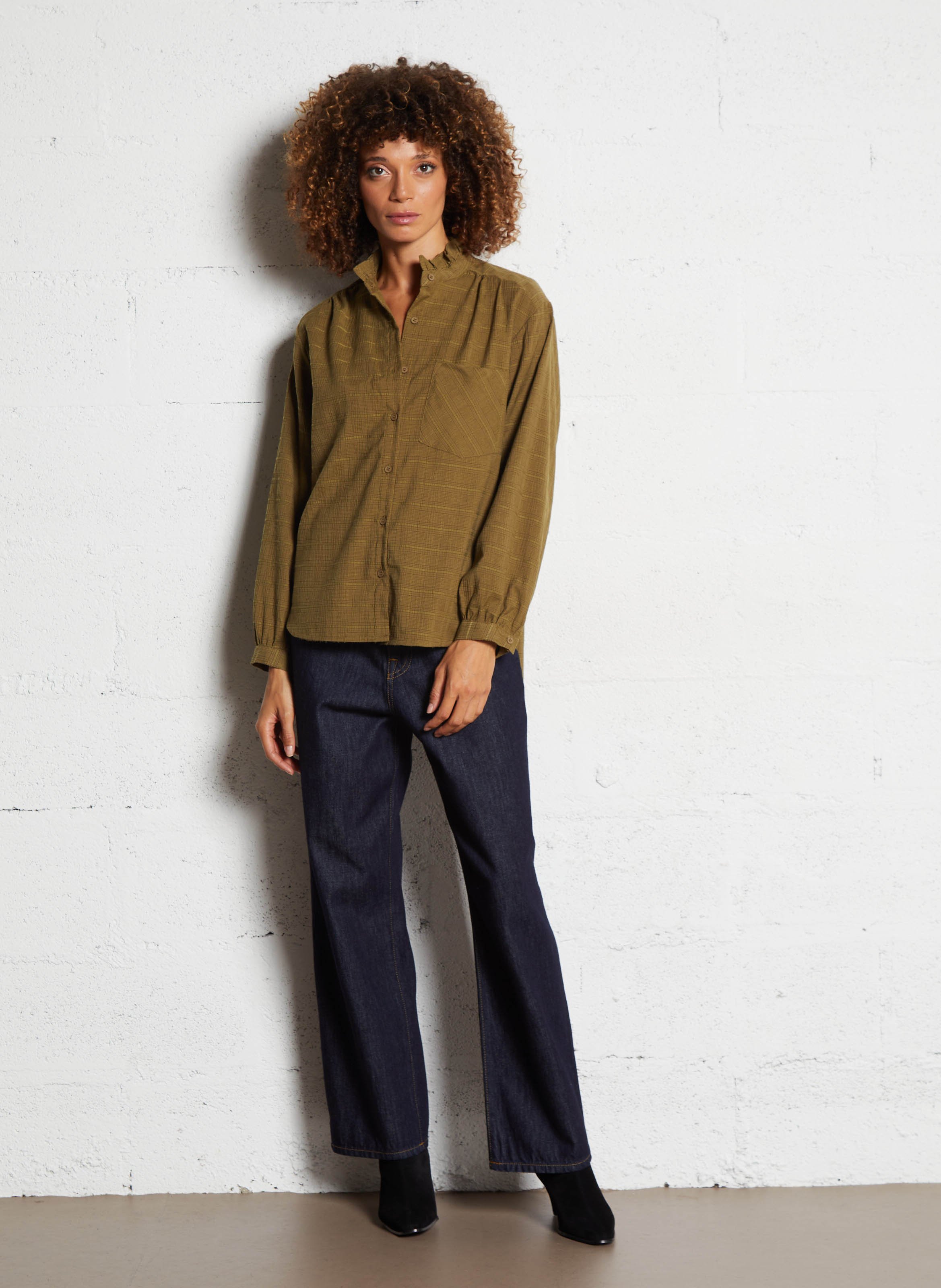 Chemise oversize col mao volanté SEE U SOON Kaki