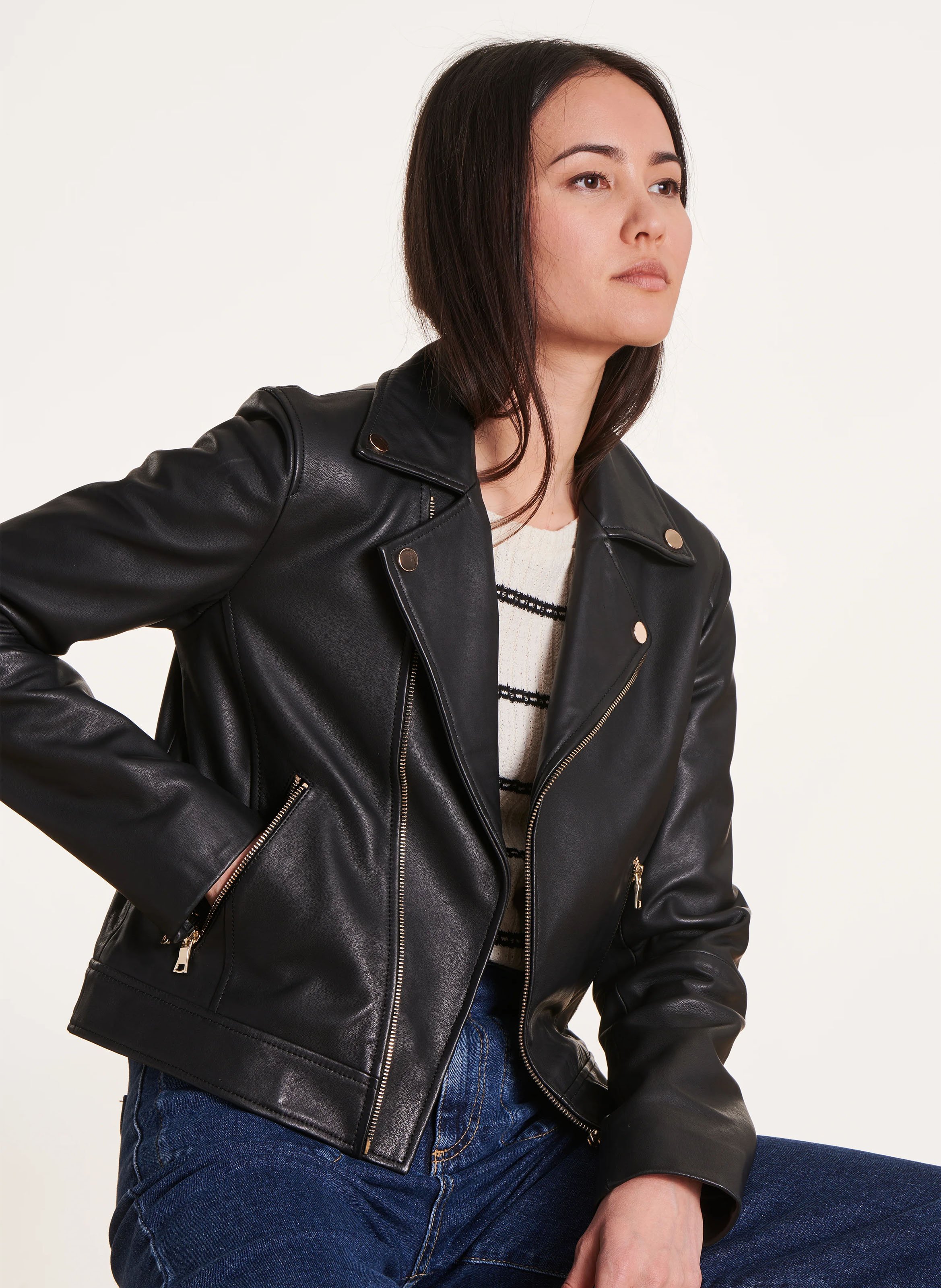 Leather jacket with tailored collar Black