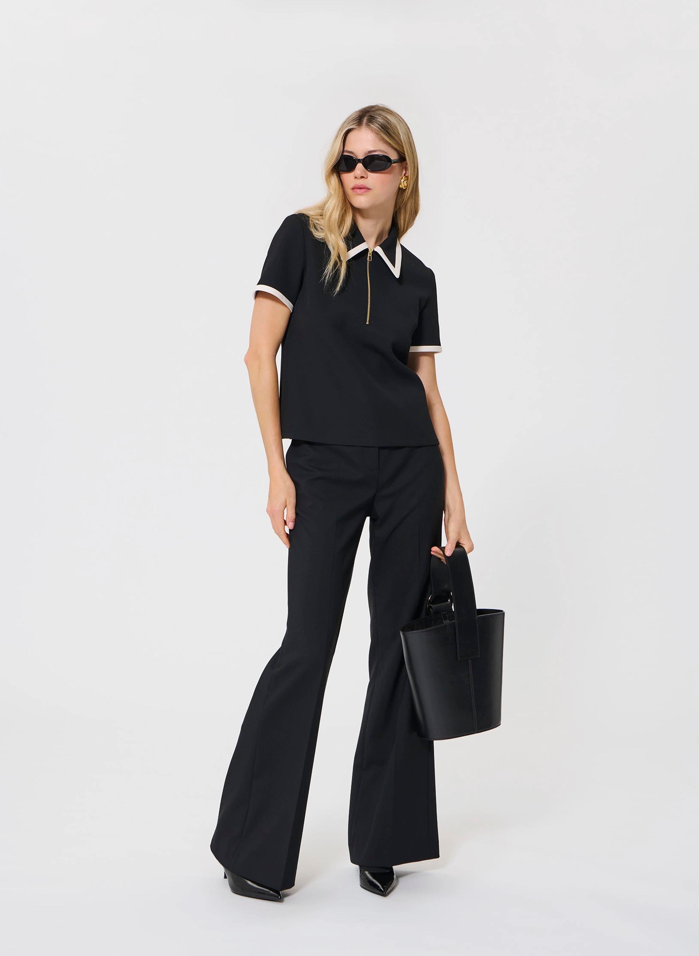 Straight fit classic collar polo TARA JARMON Black