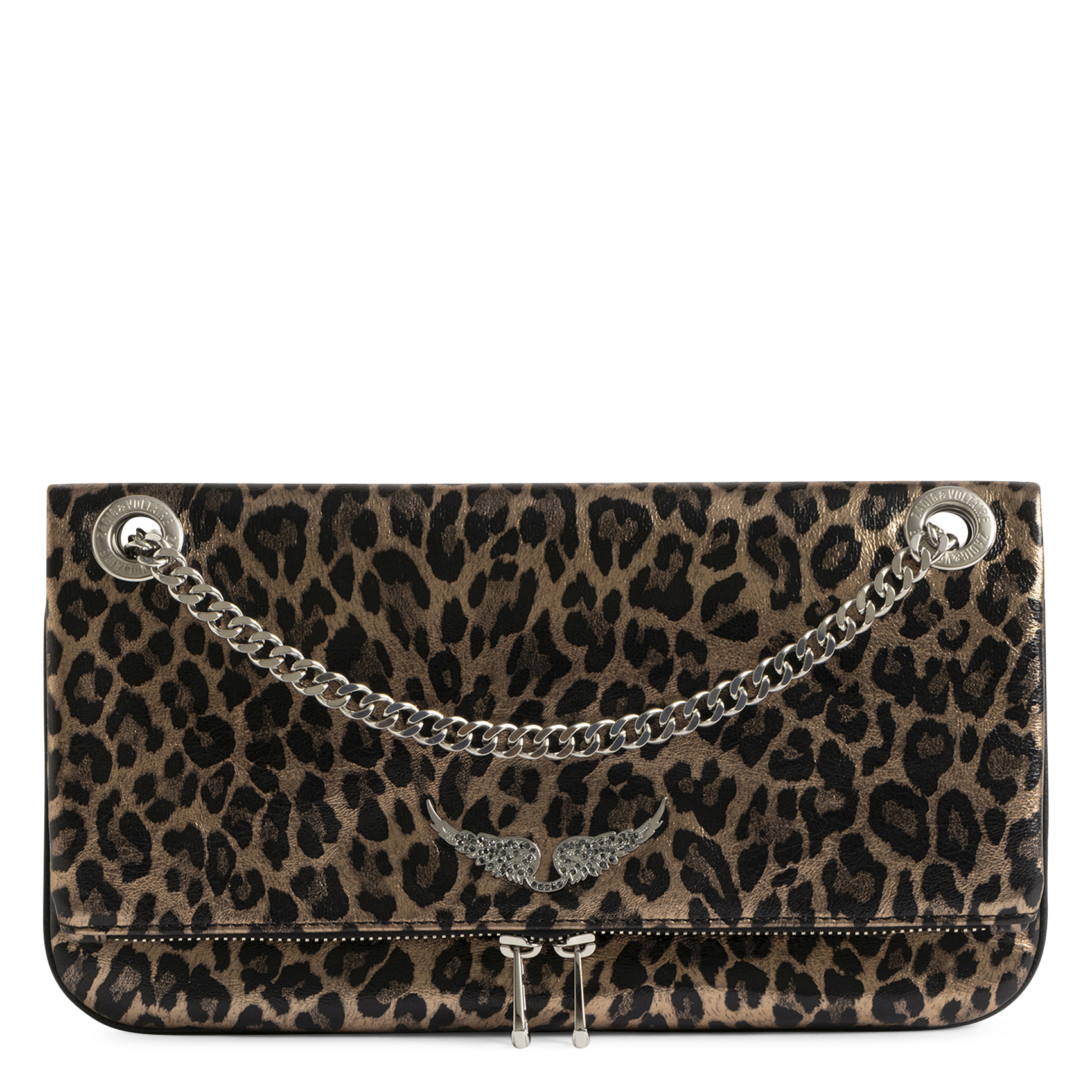 Leopard Metallic Leder Umhängetasche ZADIG&VOLTAIRE Grau