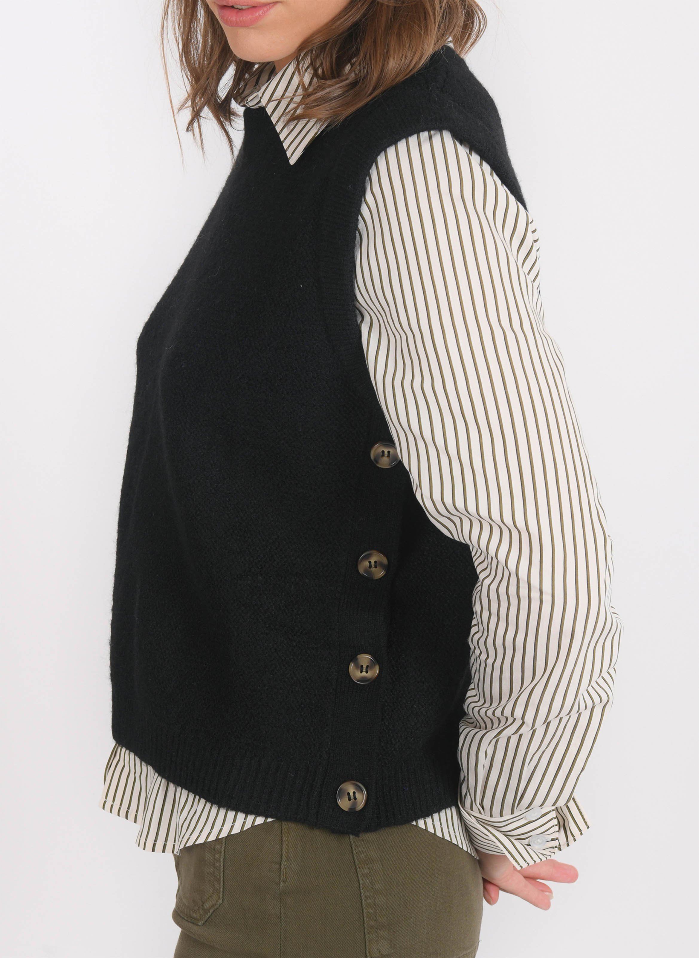 Pull sans manches col rond en maille mélangée KOOKAI Noir