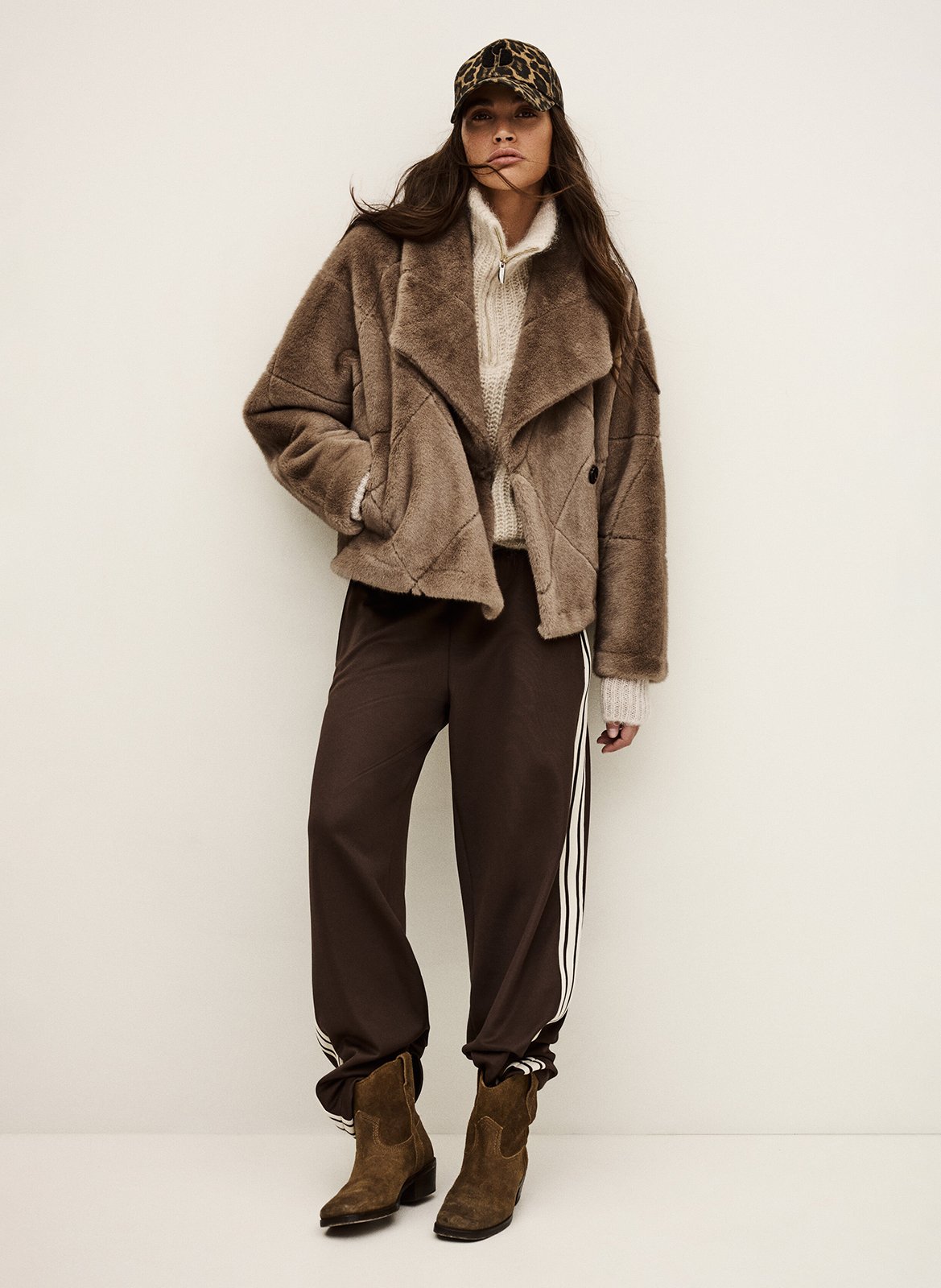 Oversized jas met omgeslagen kraag en faux bonteffect BA&SH Bruin