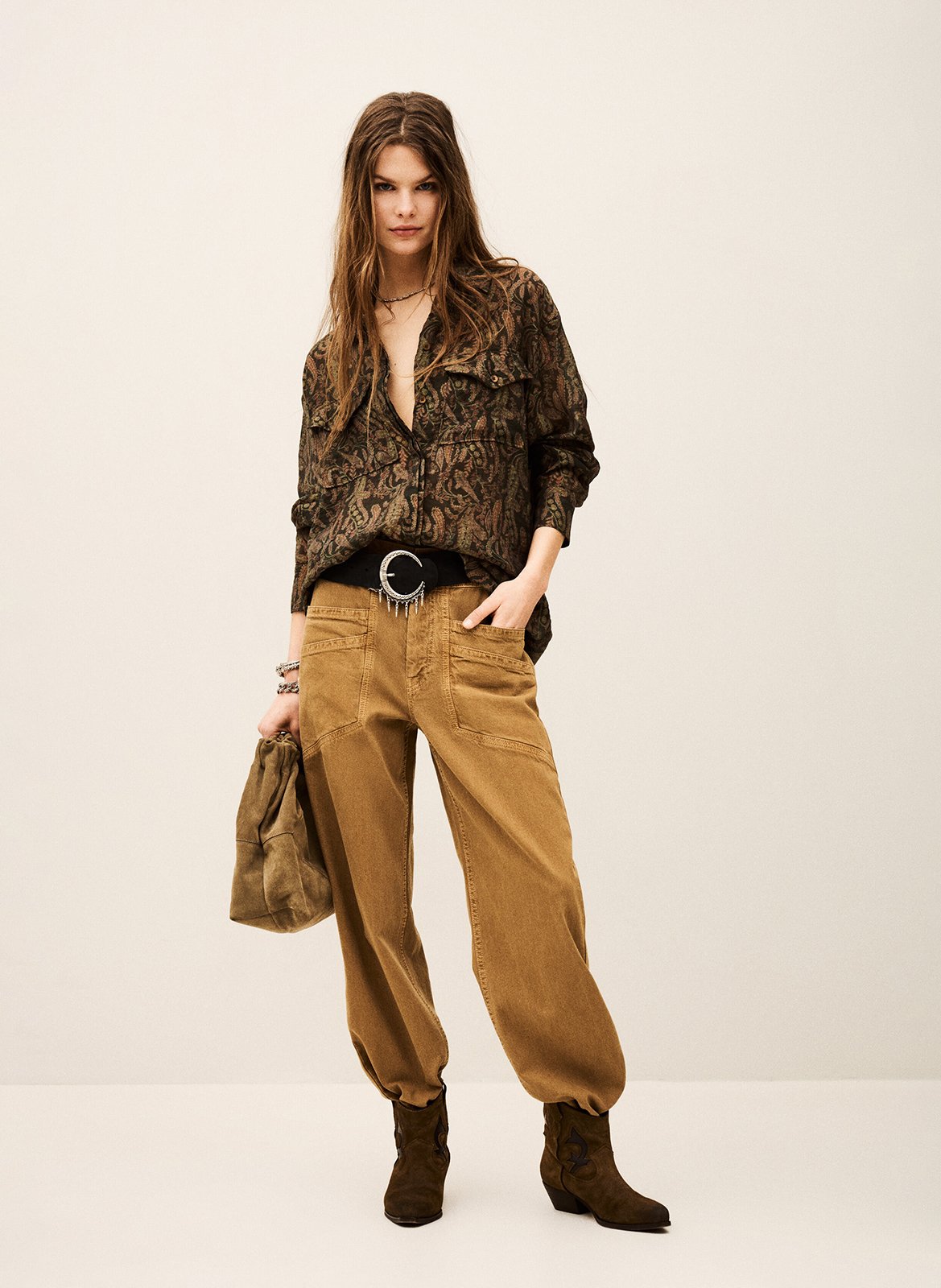 Chemise droite col classique imprimée BA&SH Kaki