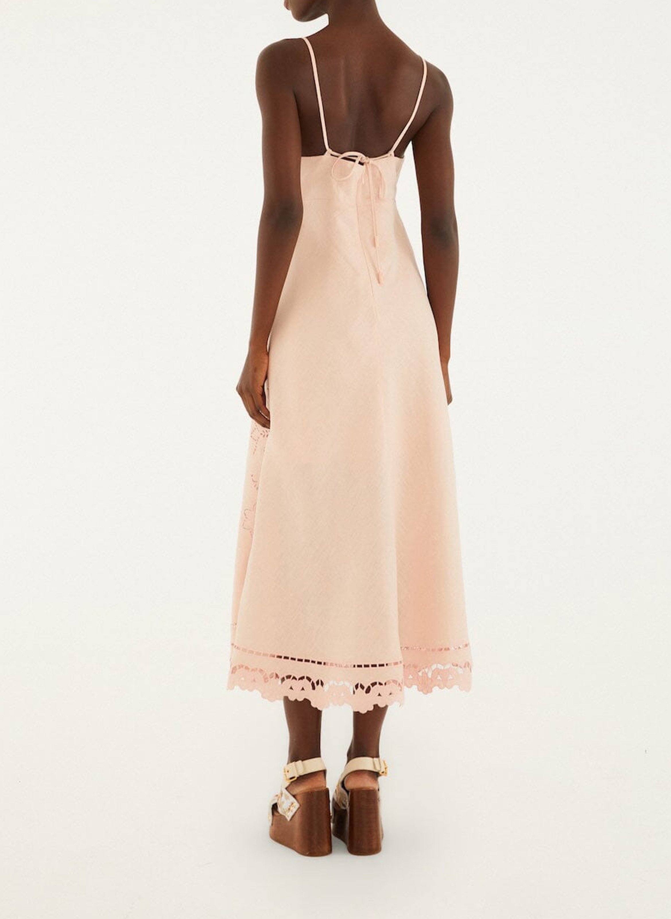 Long linen V-neck dress FARM RIO Pink