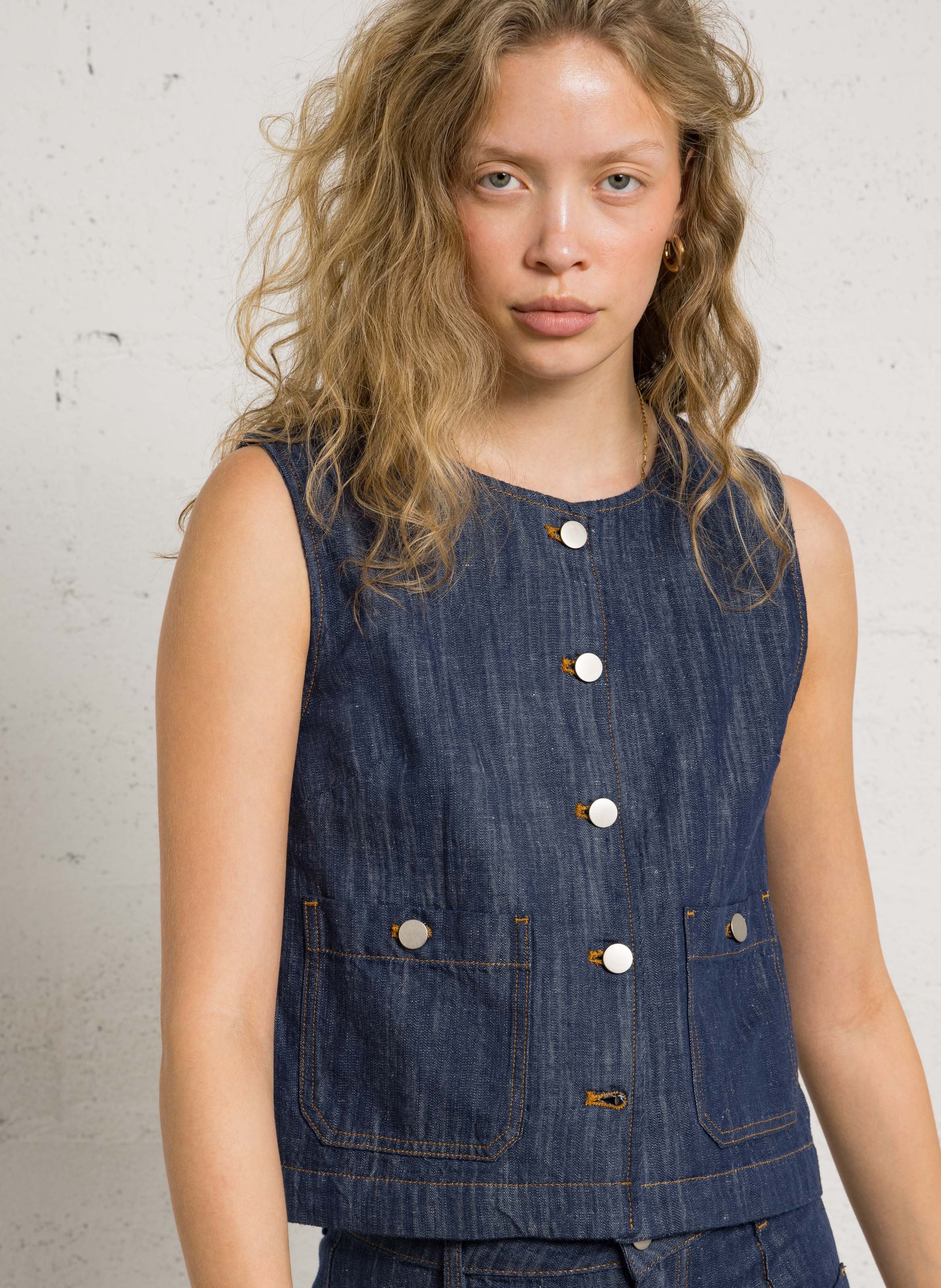 Gerader Leinen- und Baumwollblazer THE TINY BIG SISTER Blau