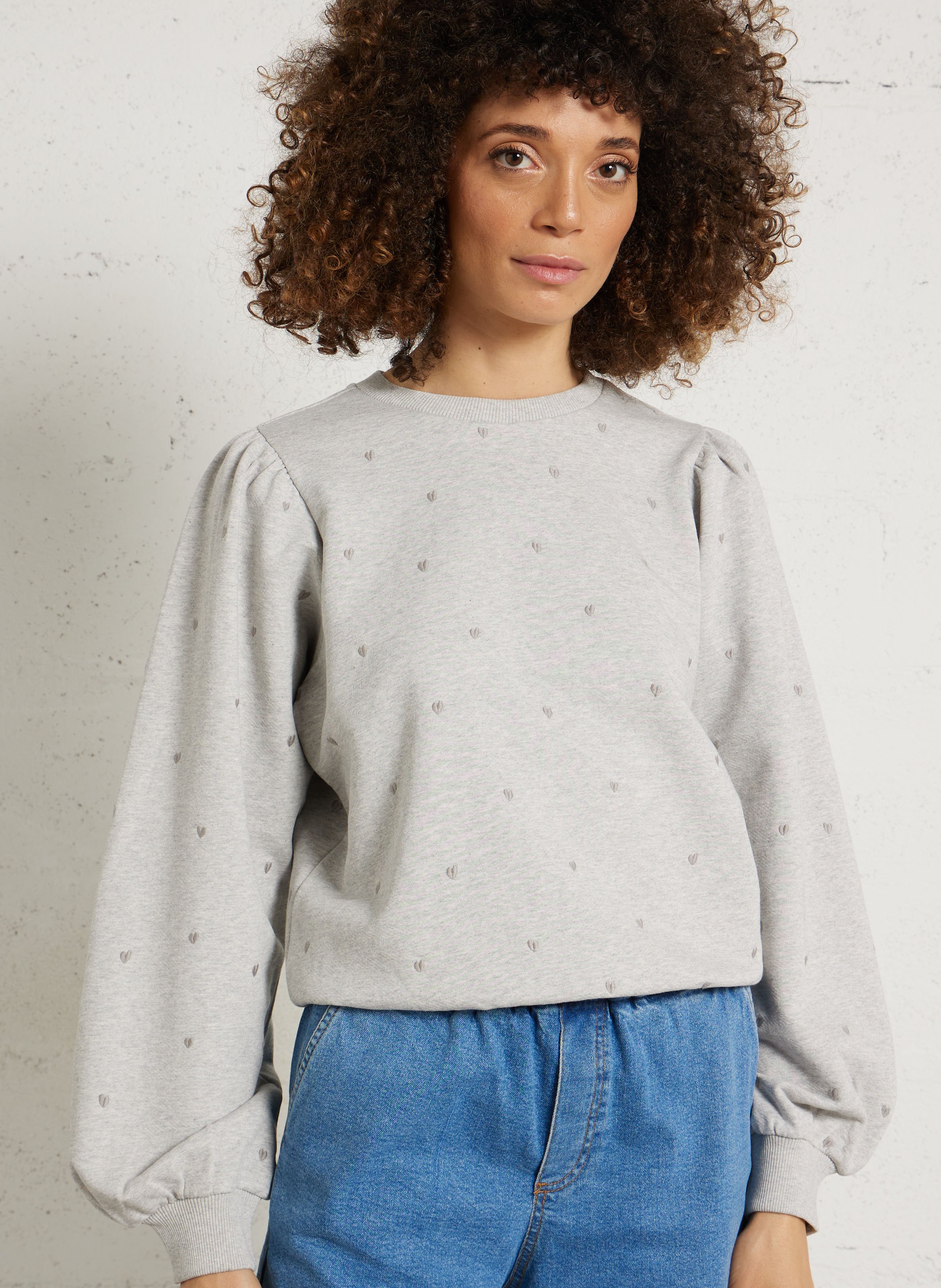 Sweat droit col rond brodé en coton FABIENNE CHAPOT Blanc