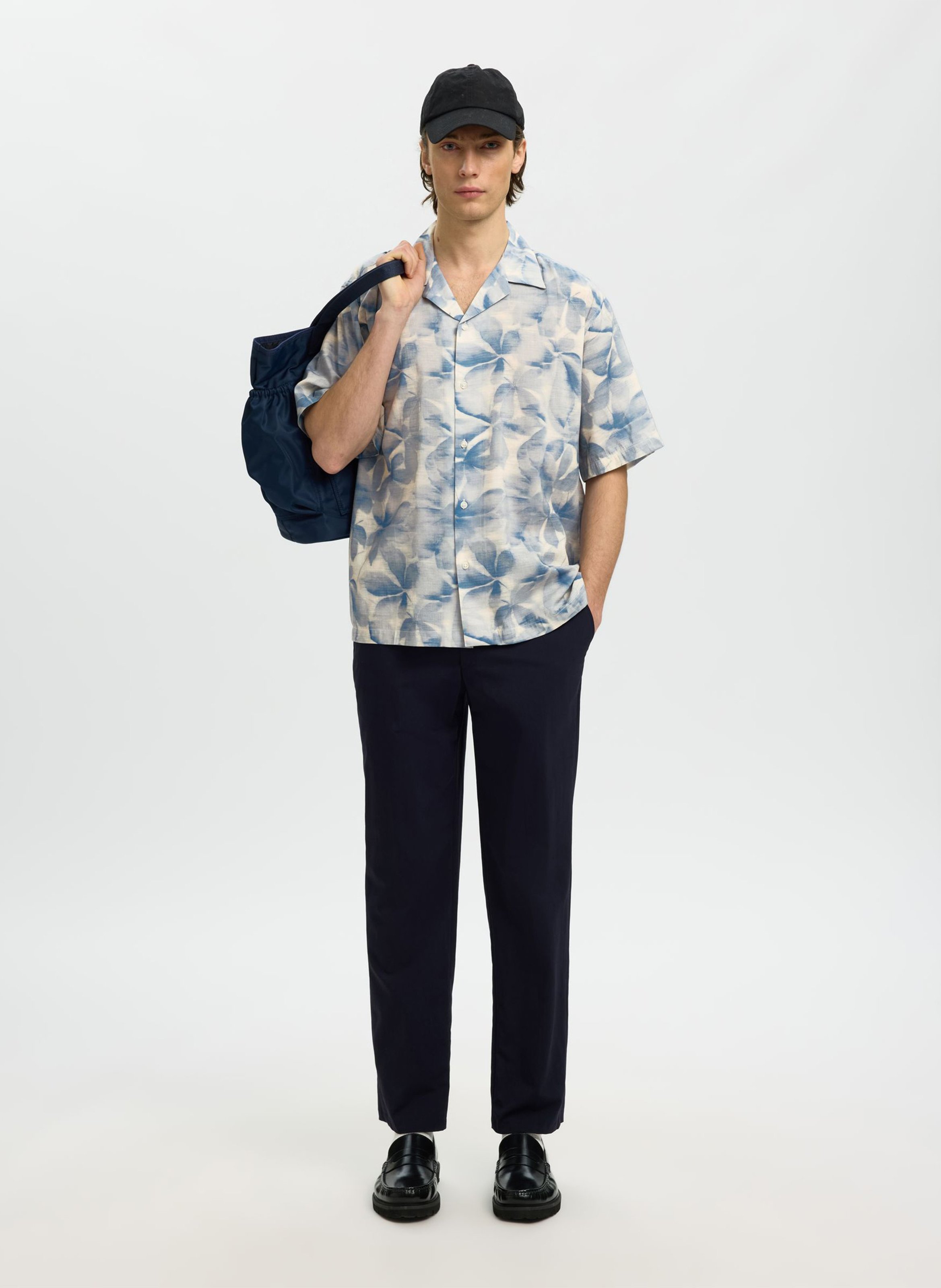 Gerade geschnittenes Hemd mit klassischem Kragen aus Bio-Baumwollmischung mit Print SELECTED Blau