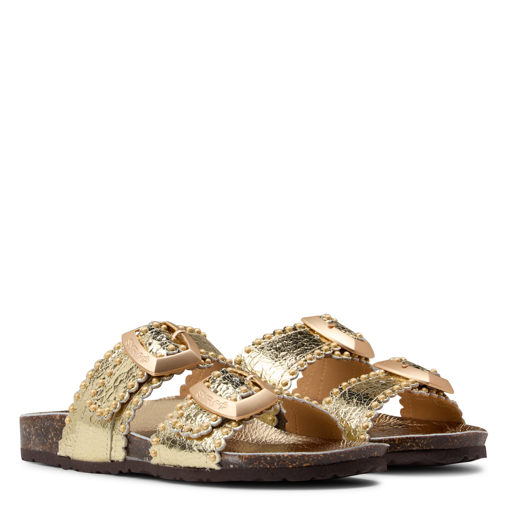 Sandales plates à brides en cuir craquelé SEMERDJIAN - SMR Argent