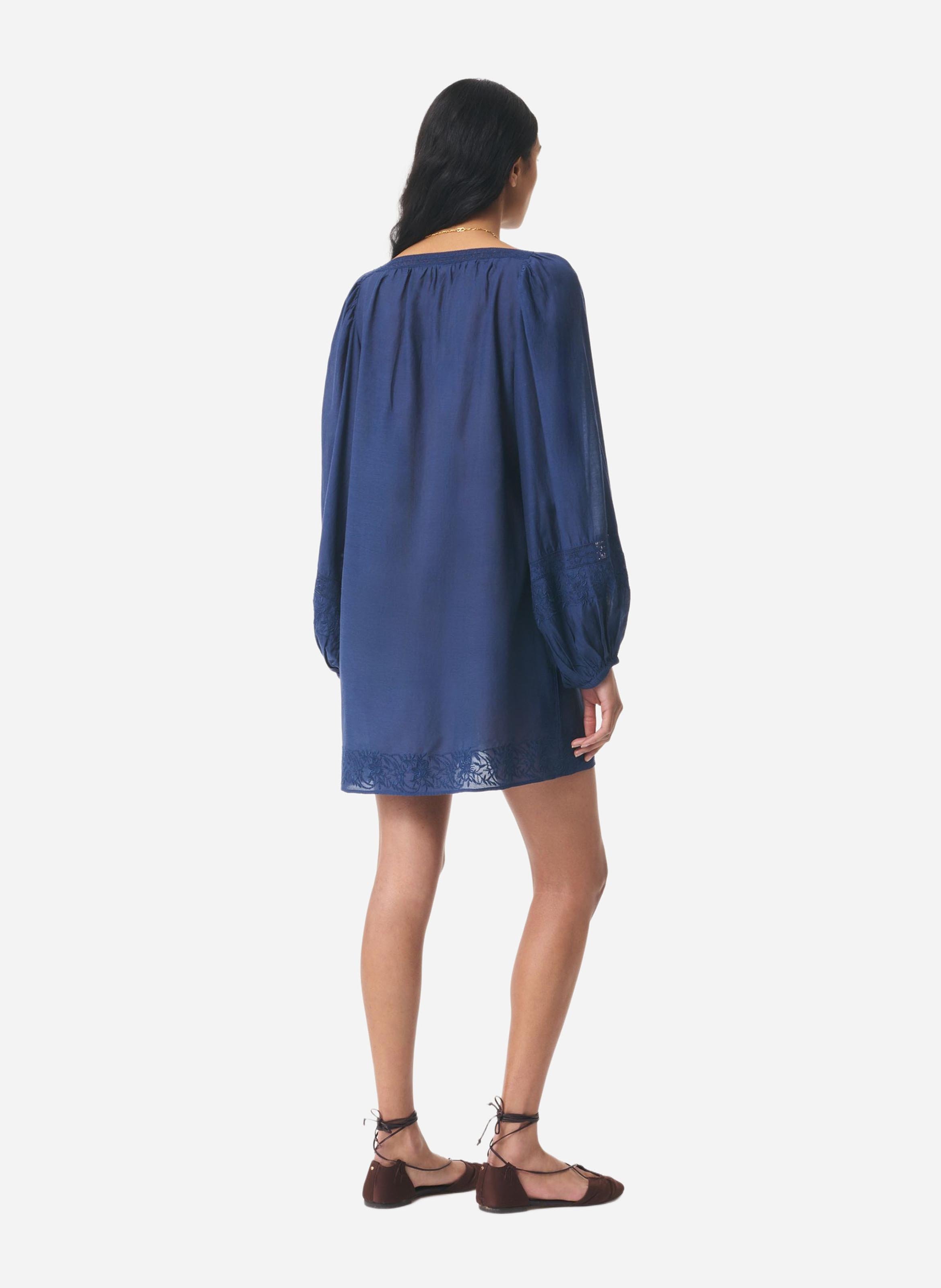 Square-neck cotton-blend short dress VANESSA BRUNO Blue