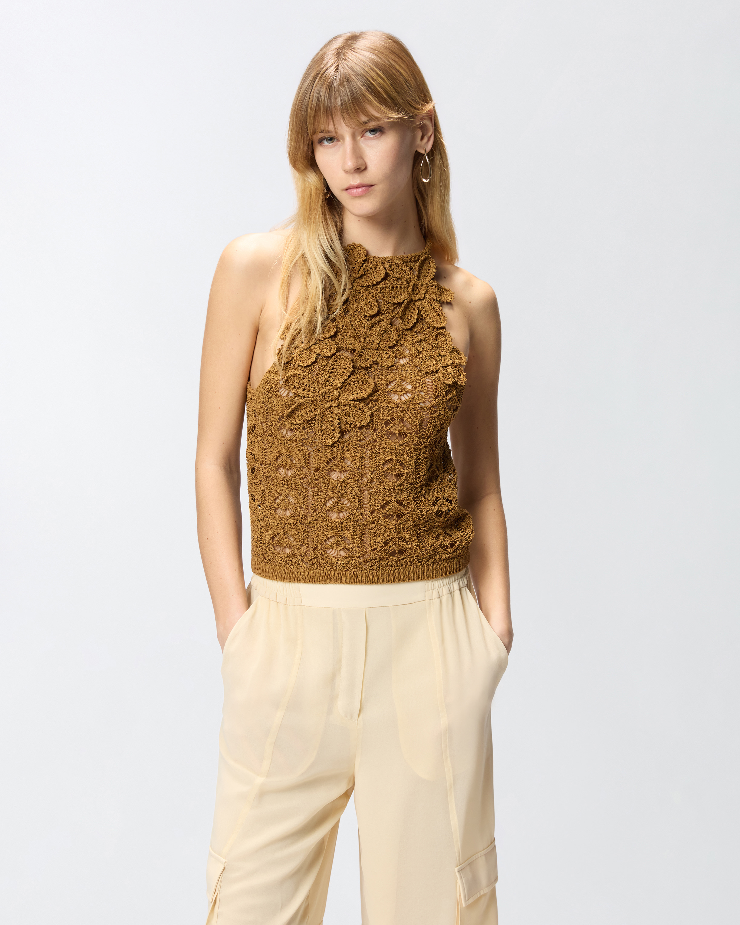 Haut effet crochet avec fleurs appliquées PINKO Orange