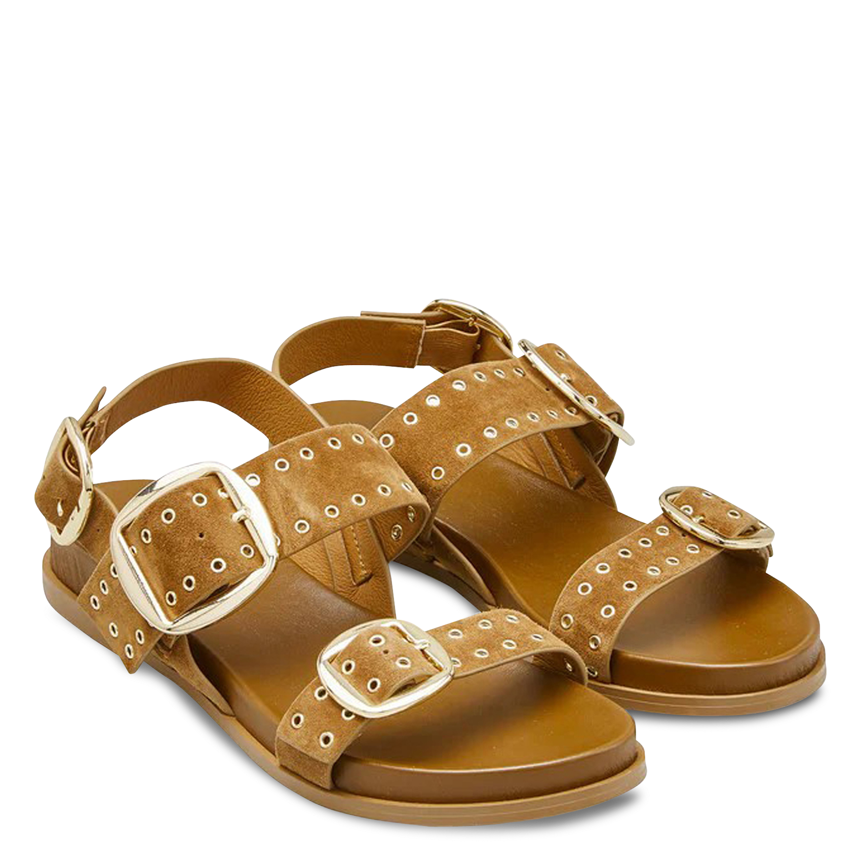 Sandales plates en cuir velours  COSMOPARIS Marron