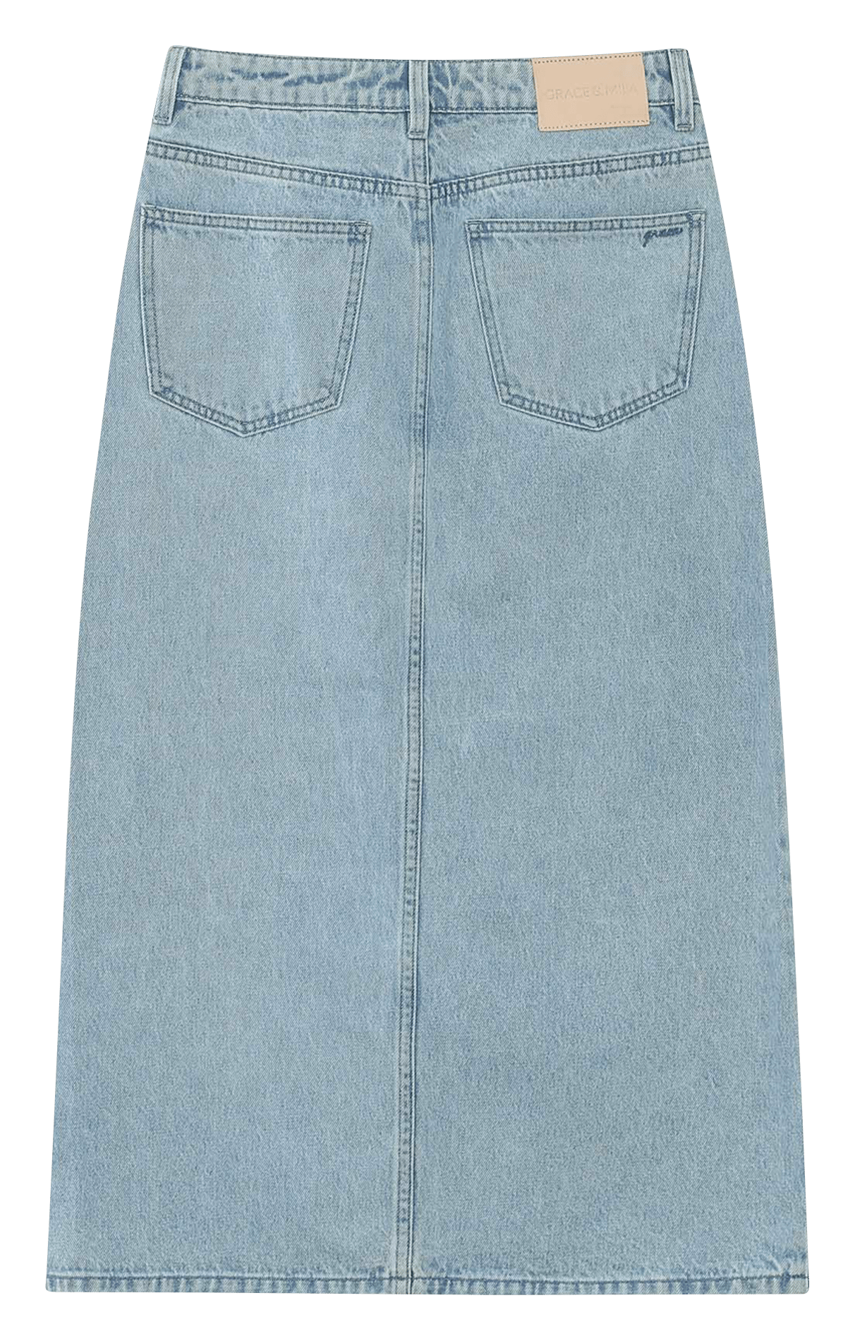 Jupe midi fendue en denim uni GRACE ET MILA Bleu