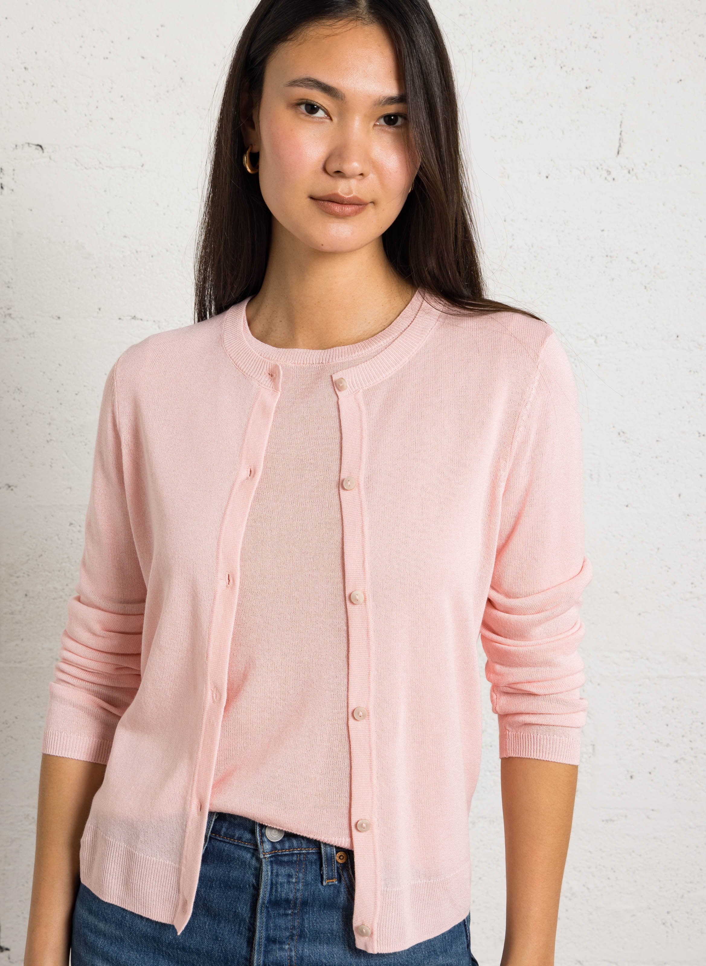 Recht, gebreid vest met ronde hals | materiaalblend MAISON 123 Roze