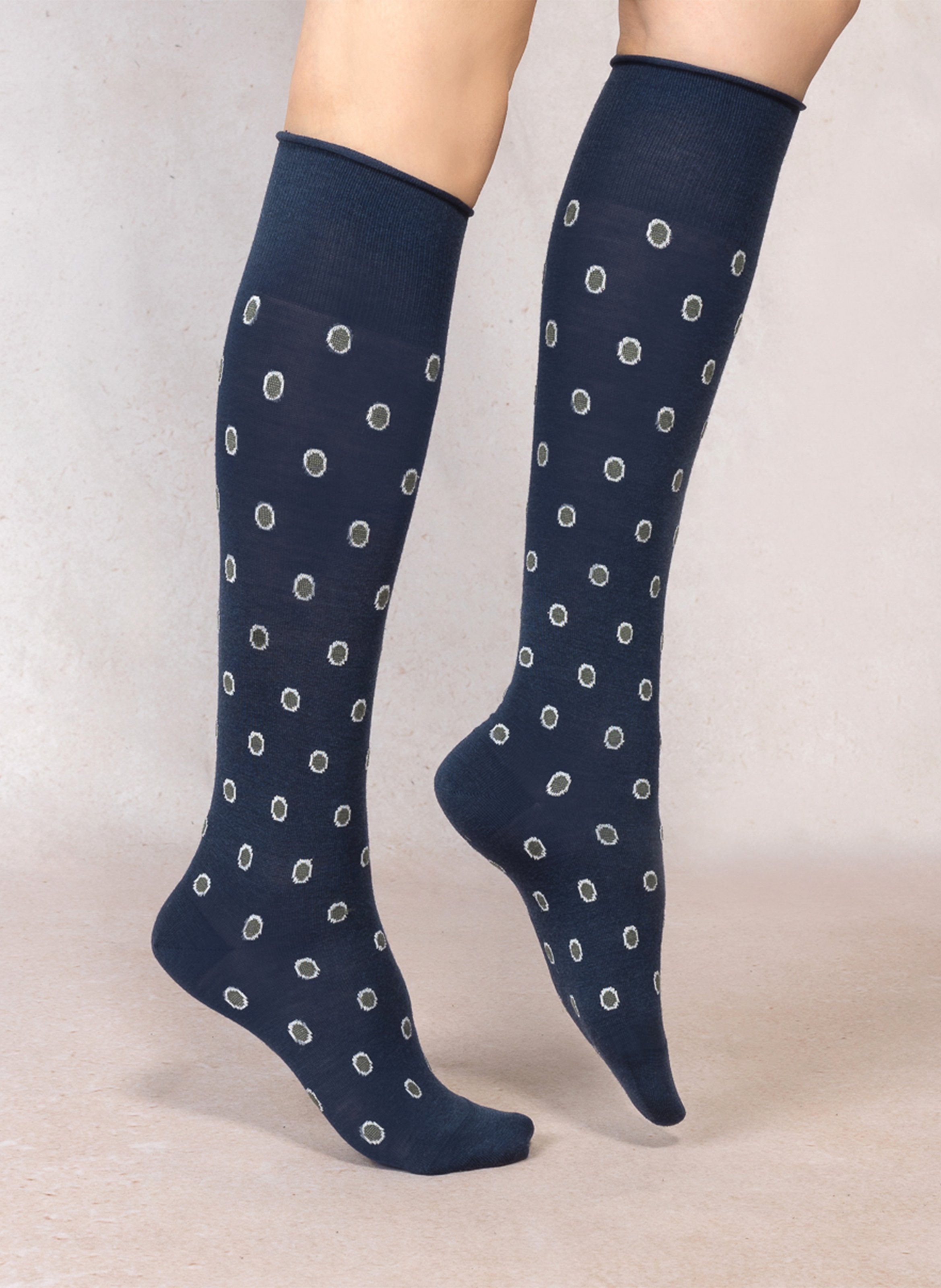 Kniestrümpfe mit Punkten aus Wollmischung | Blau BLEUFORET Damen