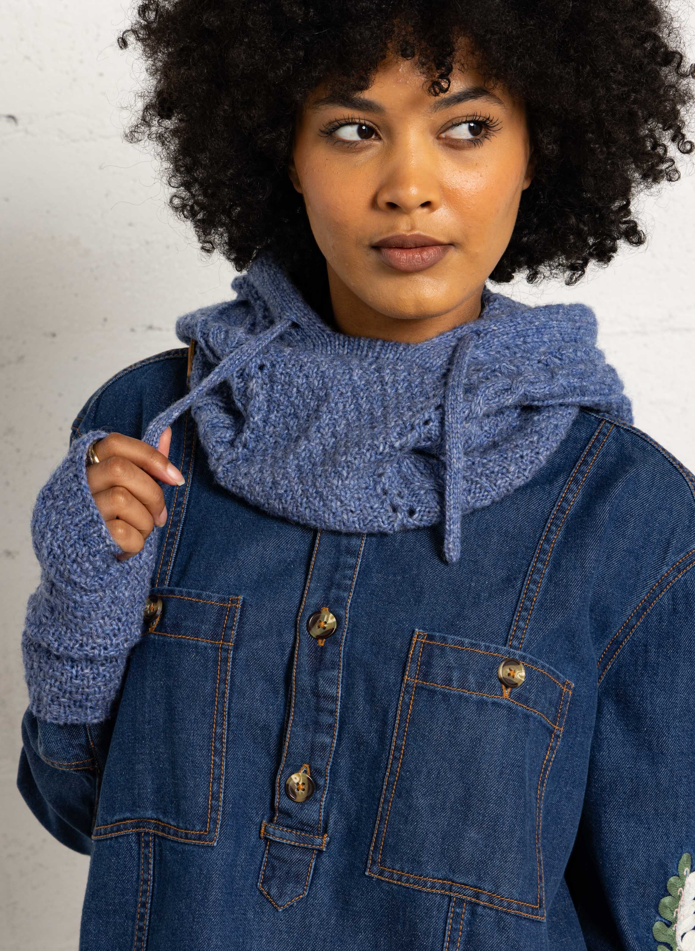 Solid knit hooded cagoule. LOUISE MISHA Blue