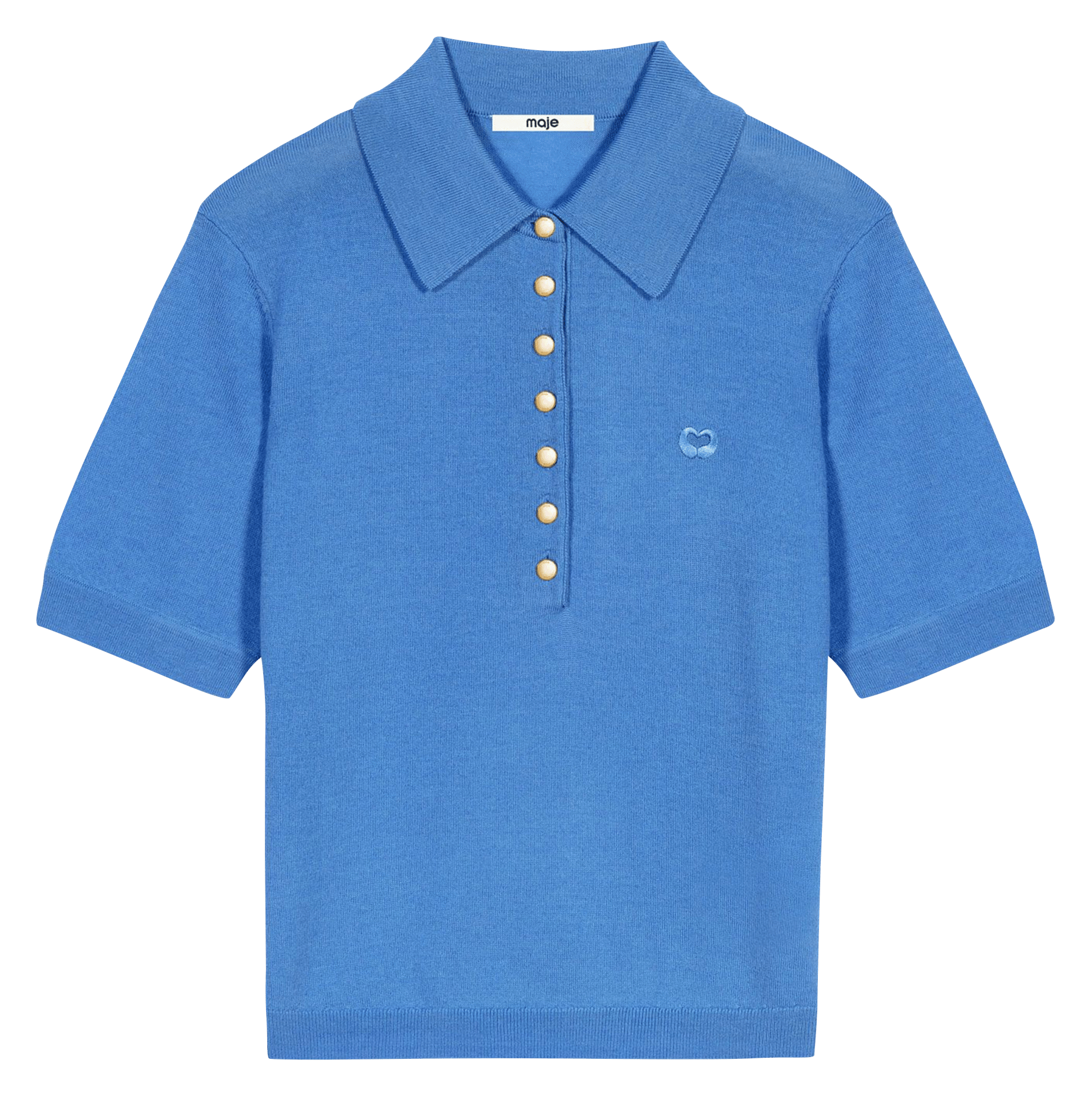 Polo droit uni en laine MAJE Bleu