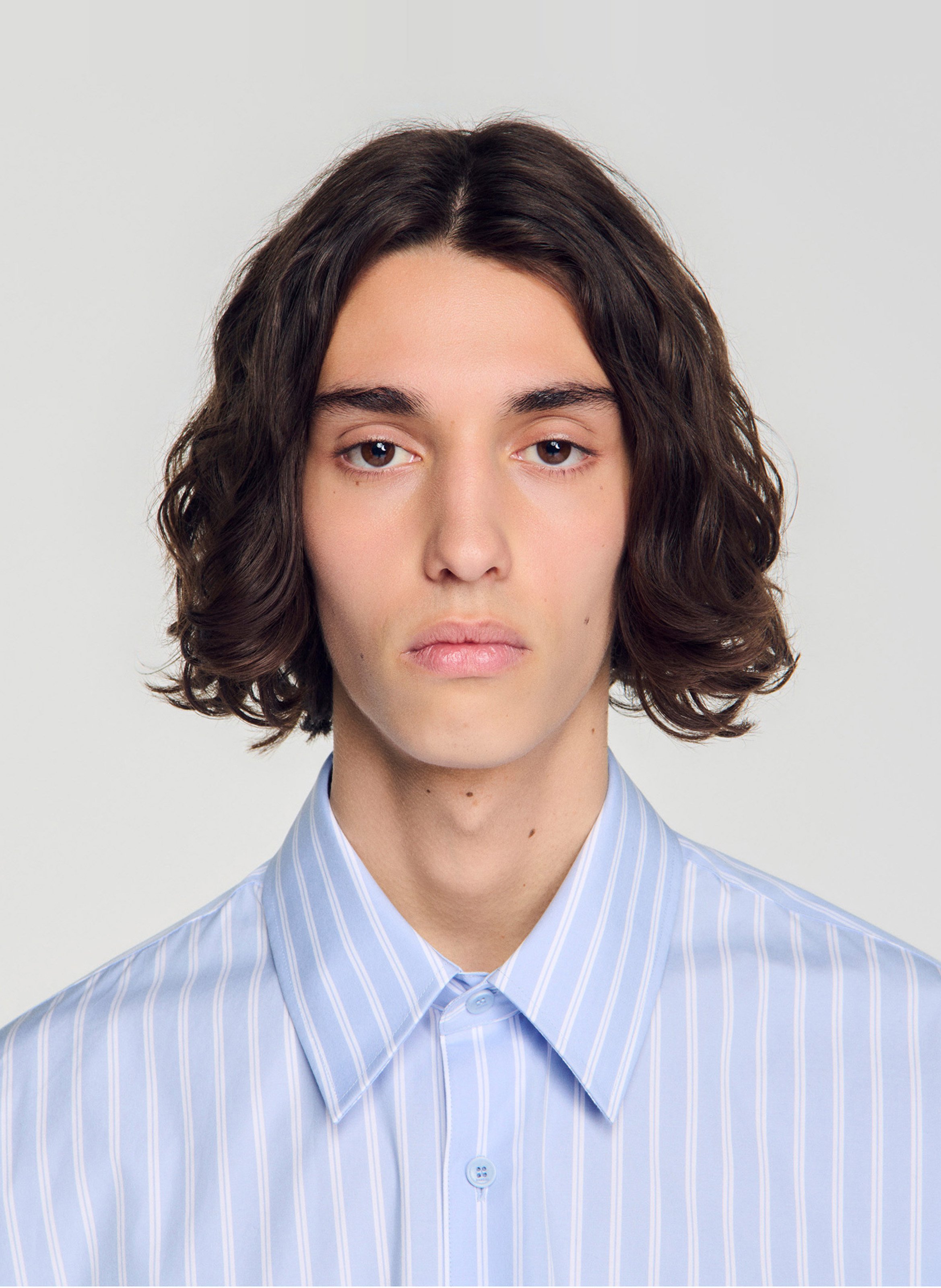 Chemise droite à rayures en coton SANDRO Bleu