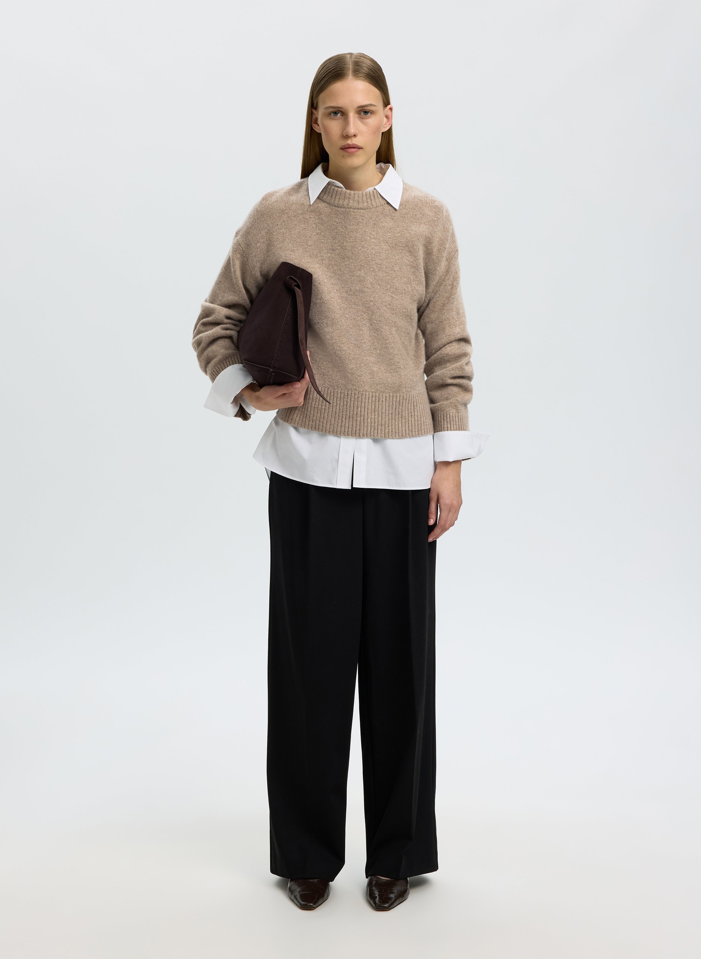 Gerader Rollkragenpullover aus Wolle und Kaschmir SELECTED Braun