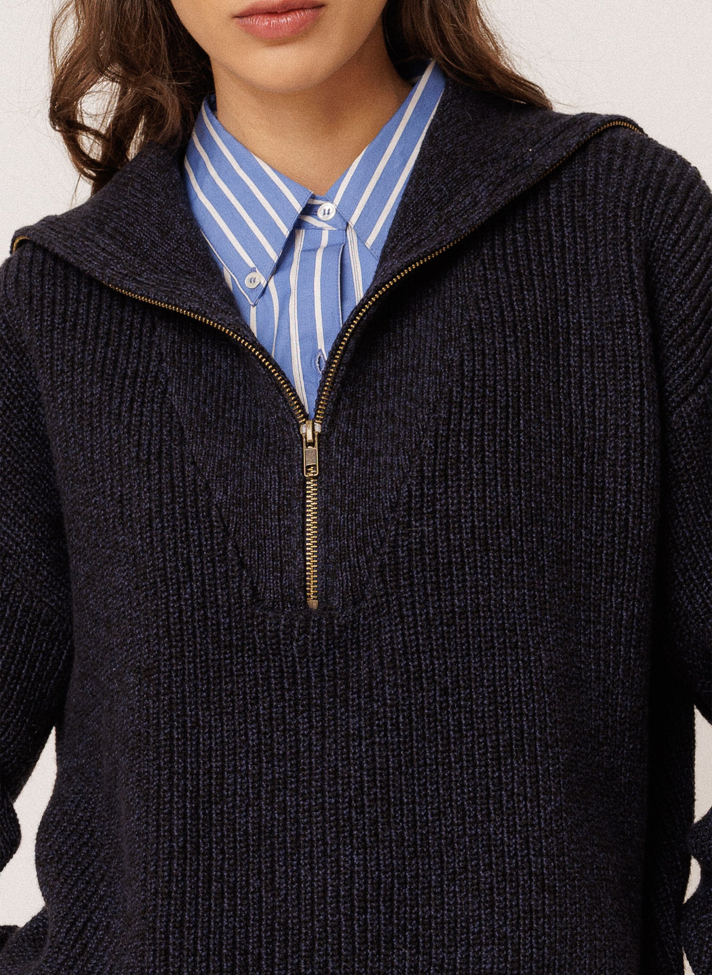Pull col camionneur en coton mélangé INDI & COLD Bleu