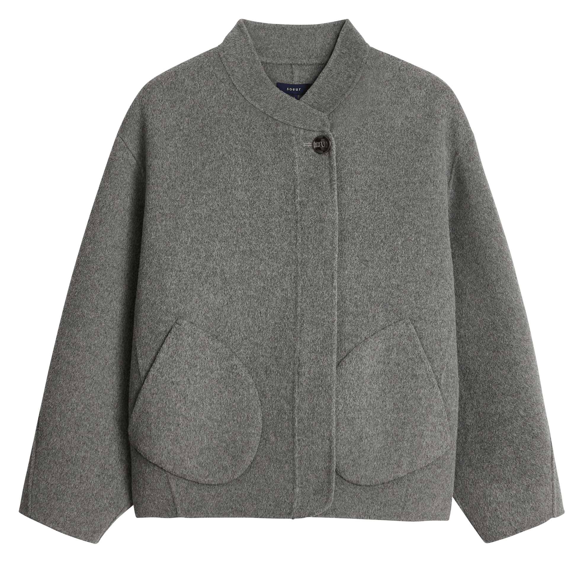 Round-neck embroidered wool coat SOEUR