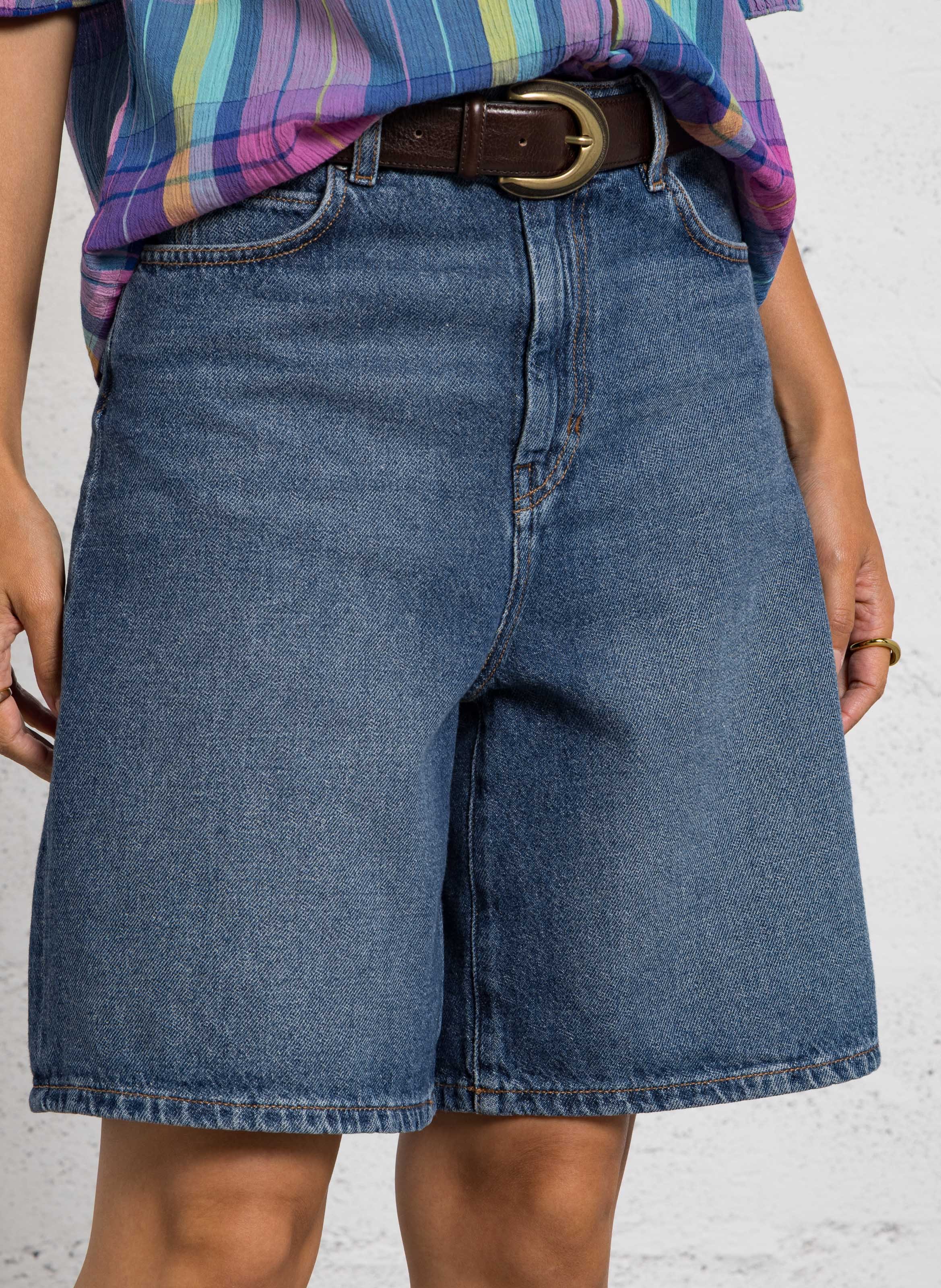 Gerade geschnittene Bermuda-Taillenshorts aus Baumwolle MAX MARA WEEK END Blau