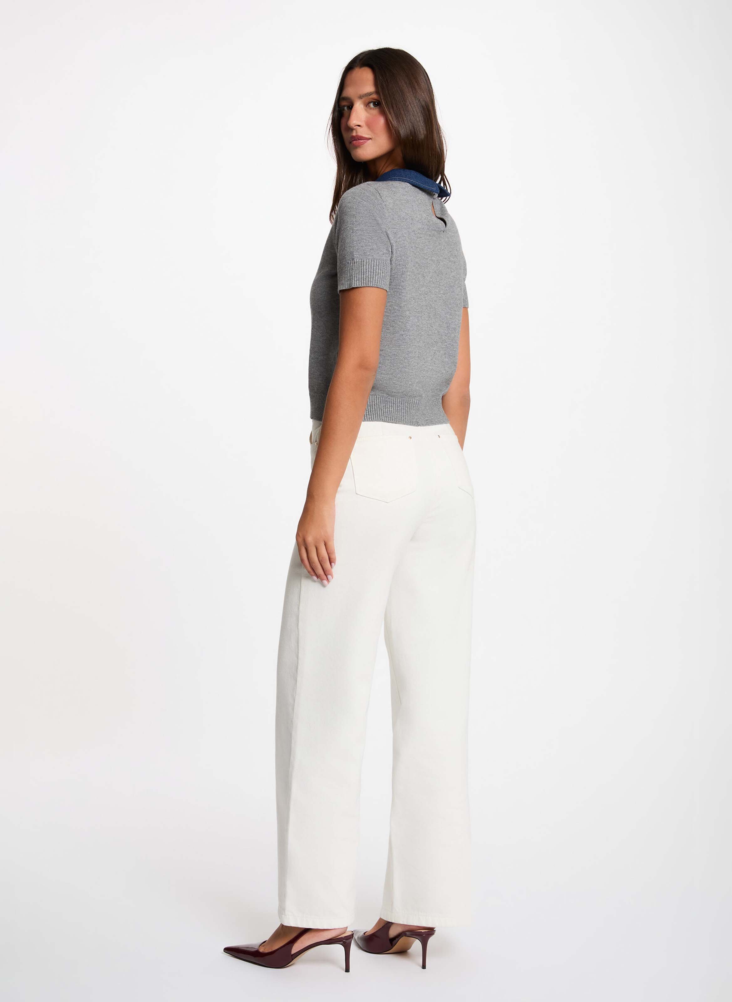 Denim polo neck sweater | Grey MORGAN Women