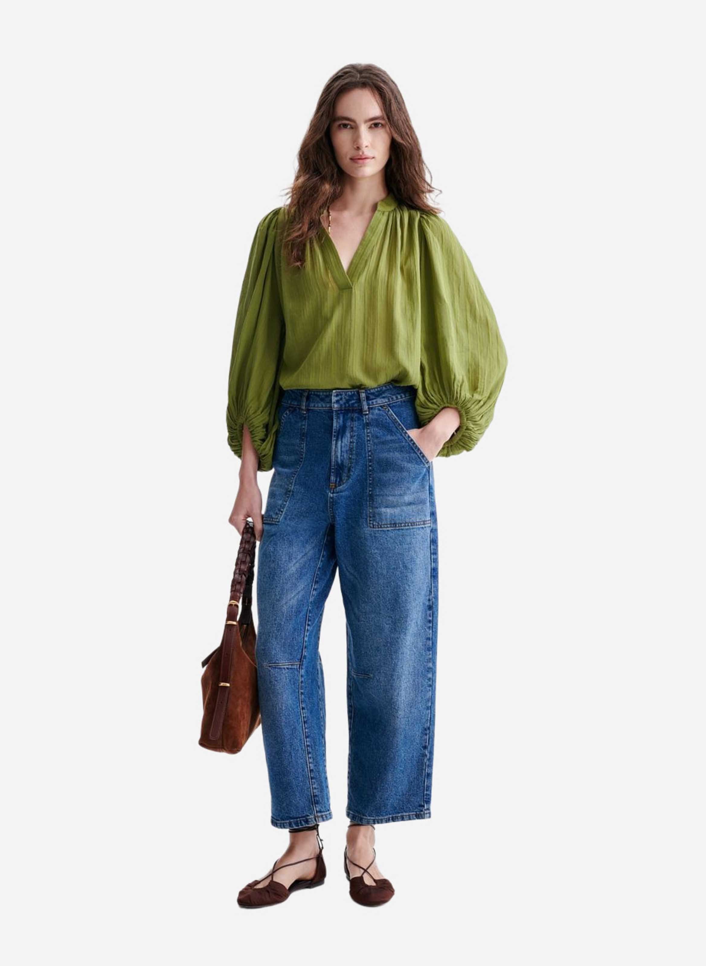 Oversized cotton blend blouse VANESSA BRUNO Green