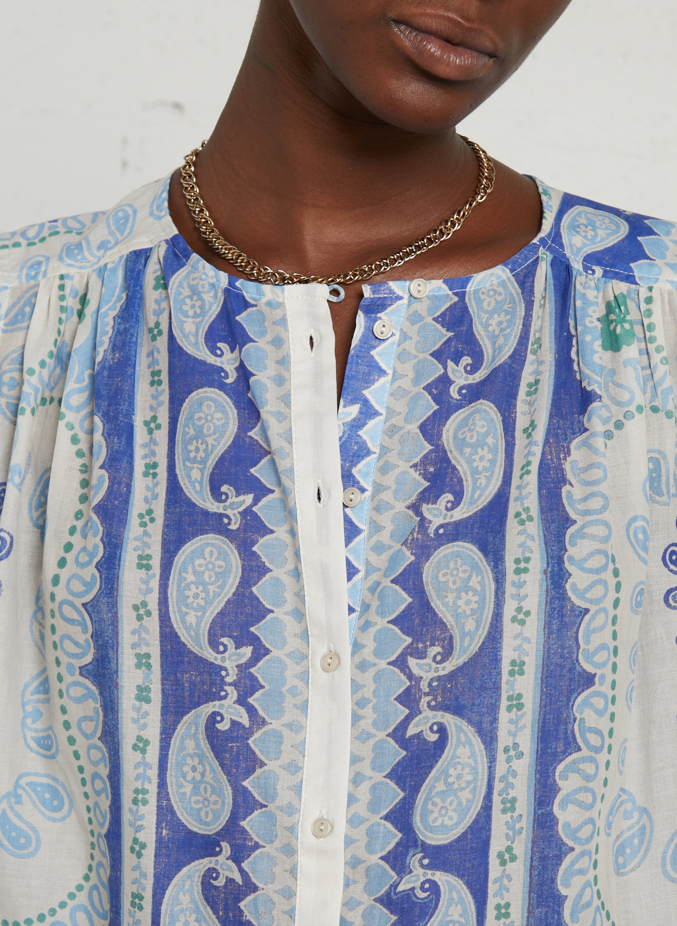 Rechte, katoenen blouse met ronde hals en print SUD EXPRESS Blauw