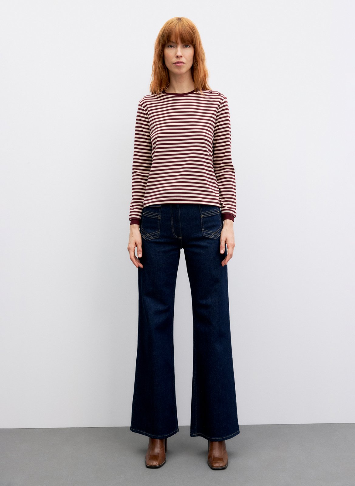 T-shirt manches longues droit col rond rayé GERARD DAREL Rouge