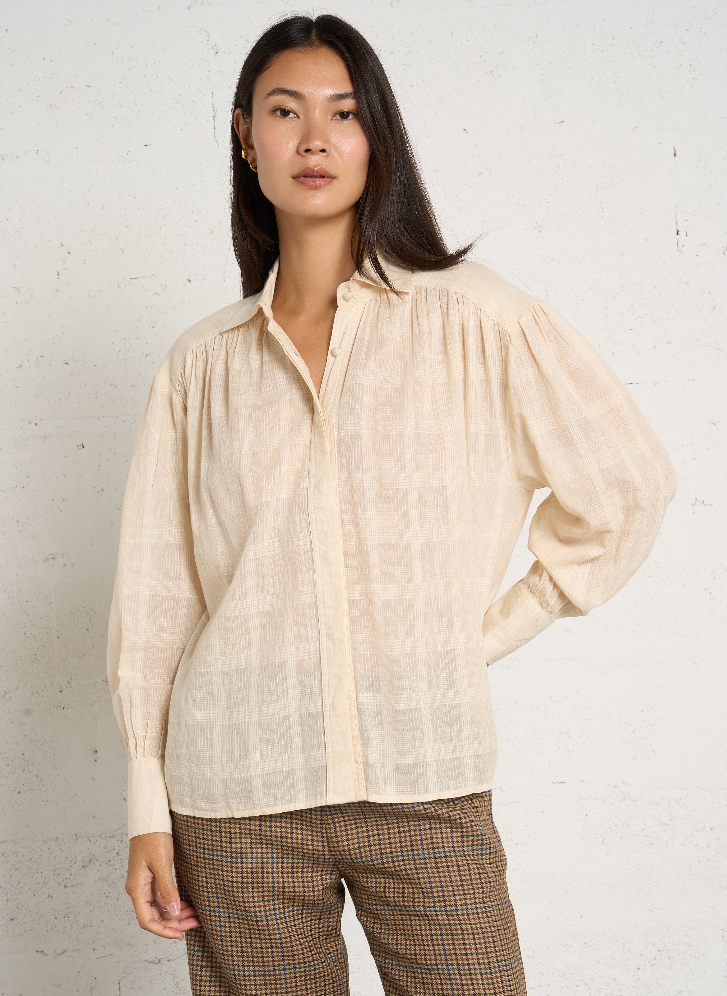 Kariertes Baumwollbluse DIEGA Beige
