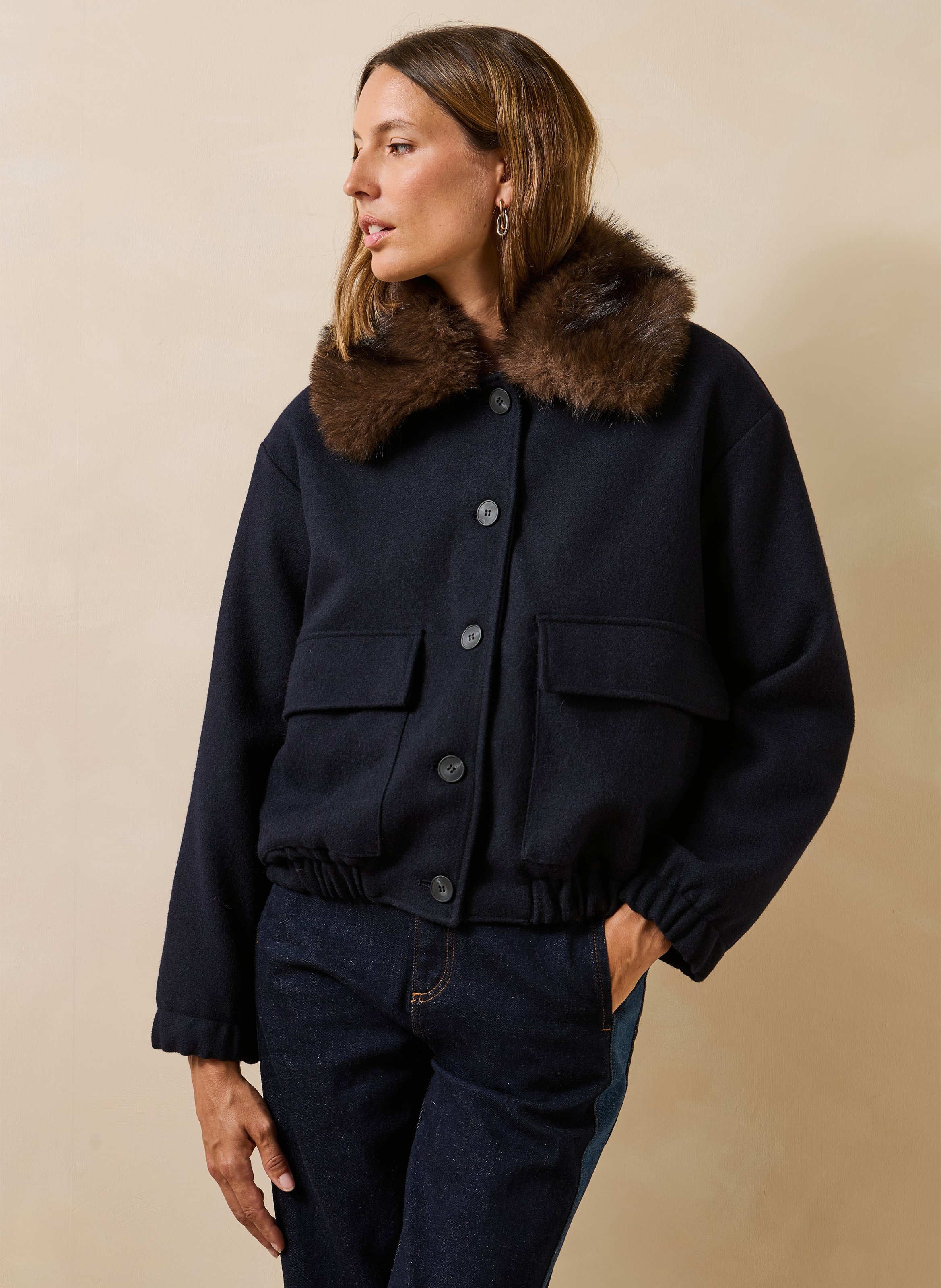 Blouson in Pelzoptik mit klassischem Kragen LA FEE MARABOUTEE Blau