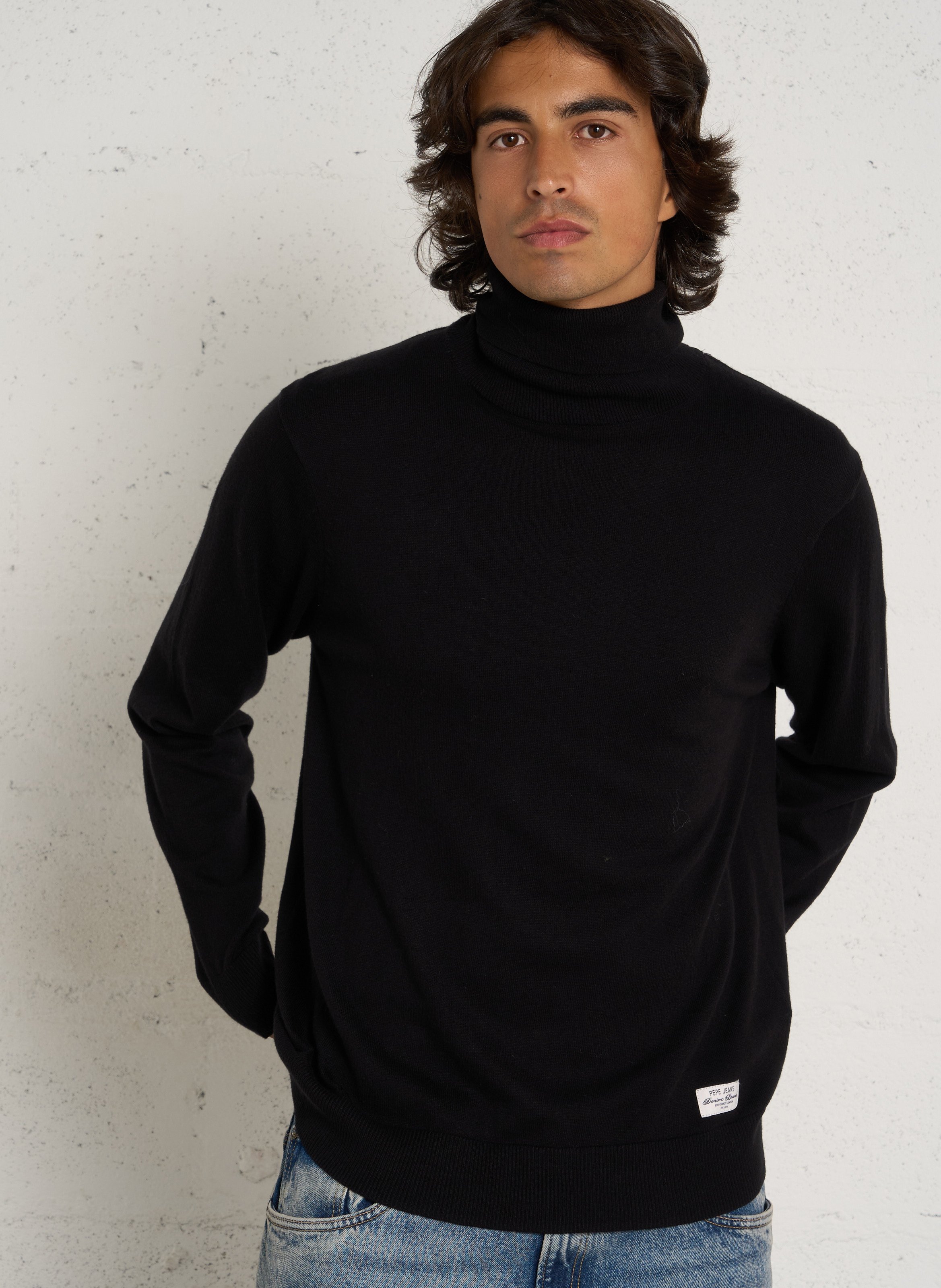 Gerader Rollkragenpullover aus Baumwolle, Wolle und Kaschmir PEPE JEANS Schwarz