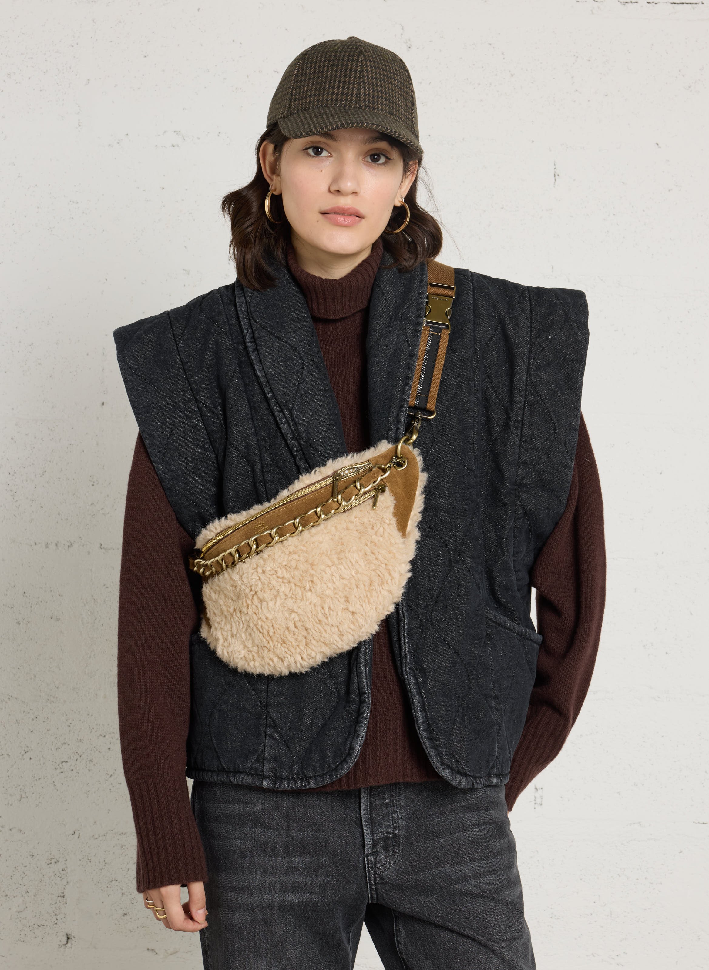Gürteltasche mit Fell-Effekt MILA LOUISE Beige