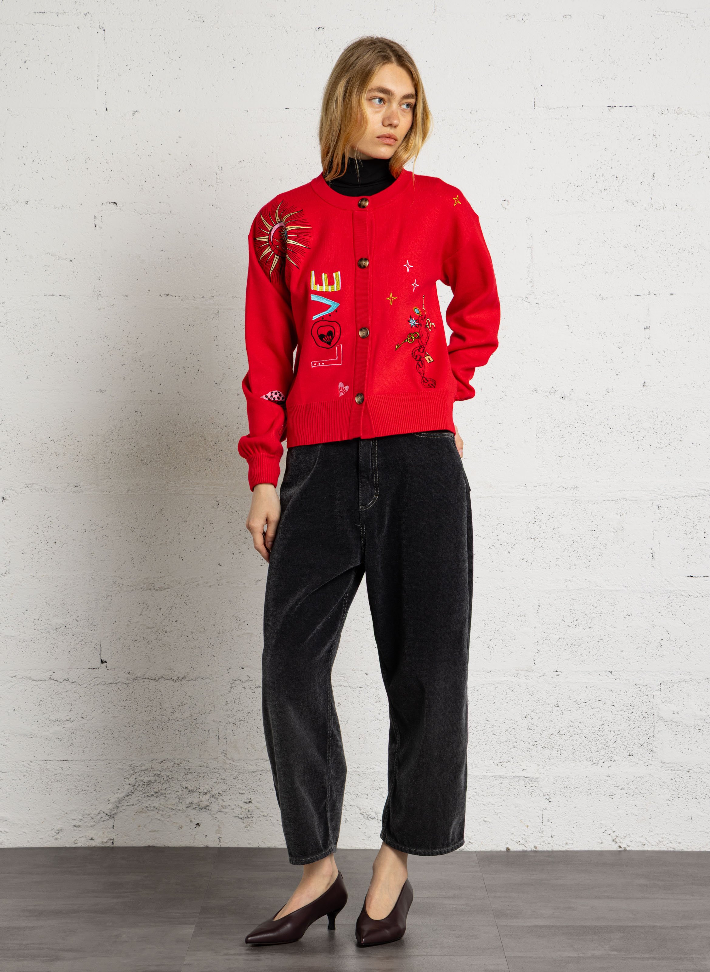 Recht gilet met ronde hals en borduursel NEVER FULLY DRESSED Rood