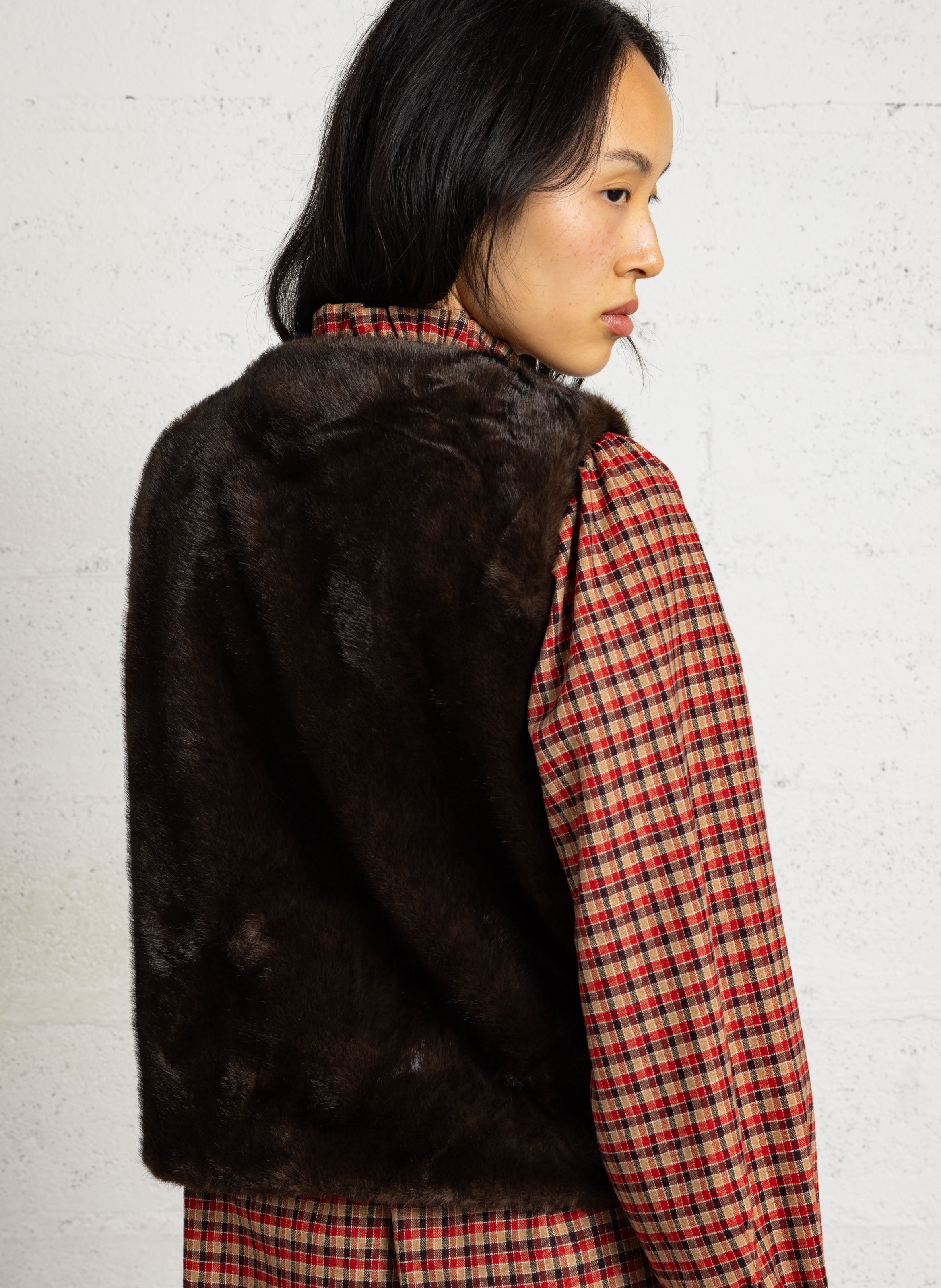 Straight faux fur sleeveless jacket MAISON 123 Brown