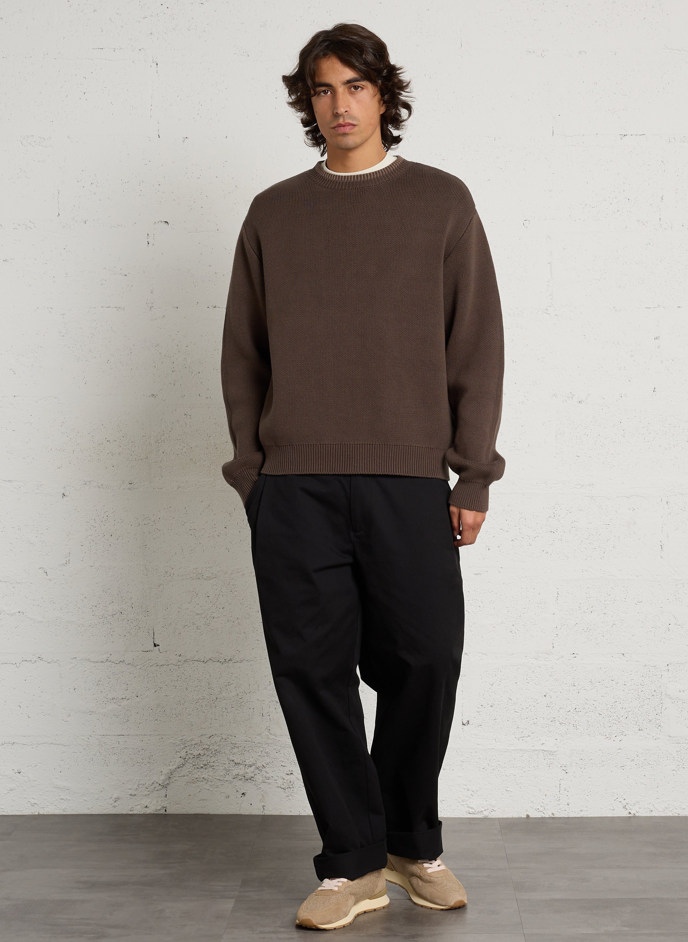 Pull ample col rond en coton MINIMUM Marron