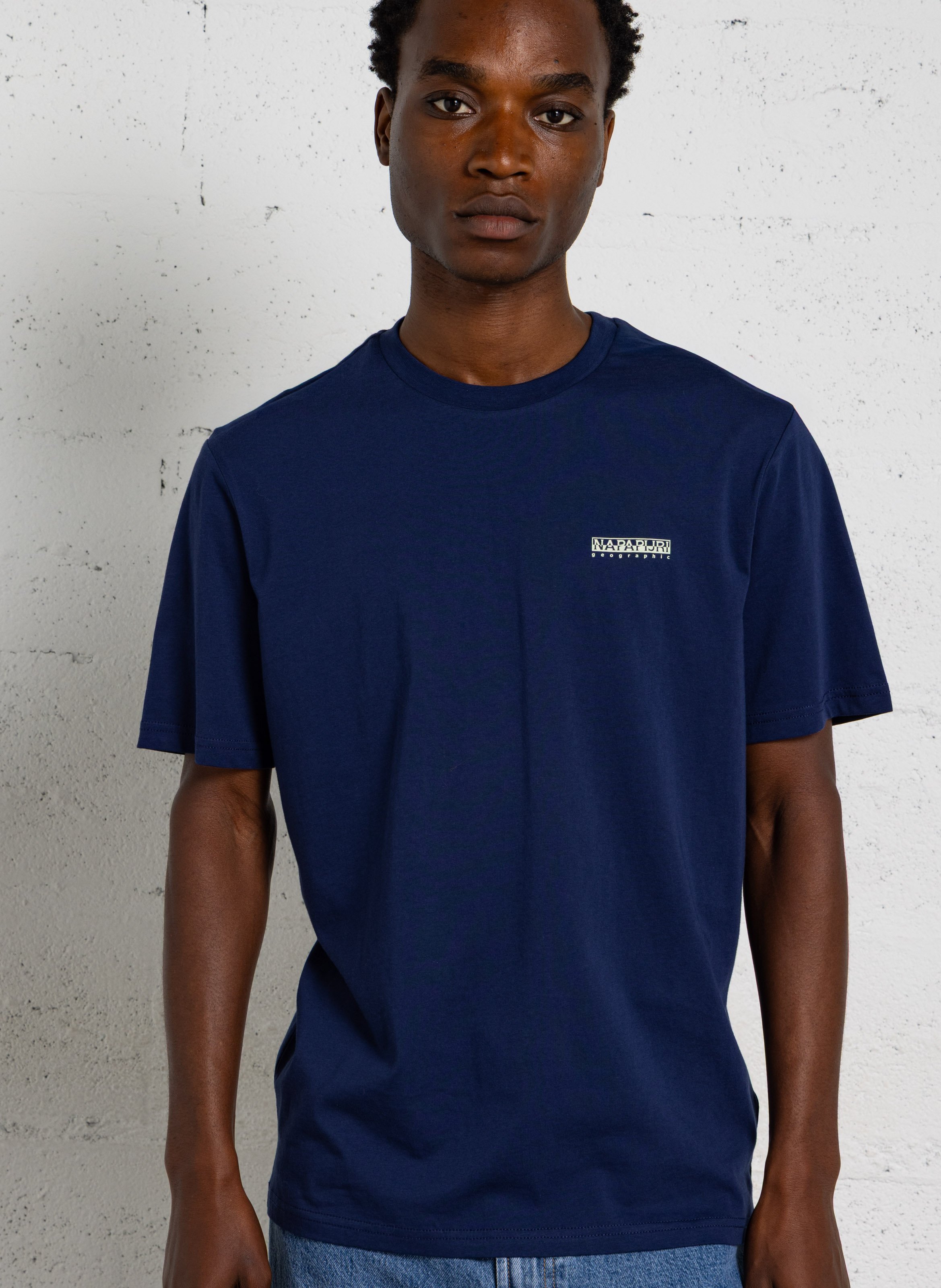 Gerader bedruckter Baumwoll-T-Shirt. NAPAPIJRI Blau