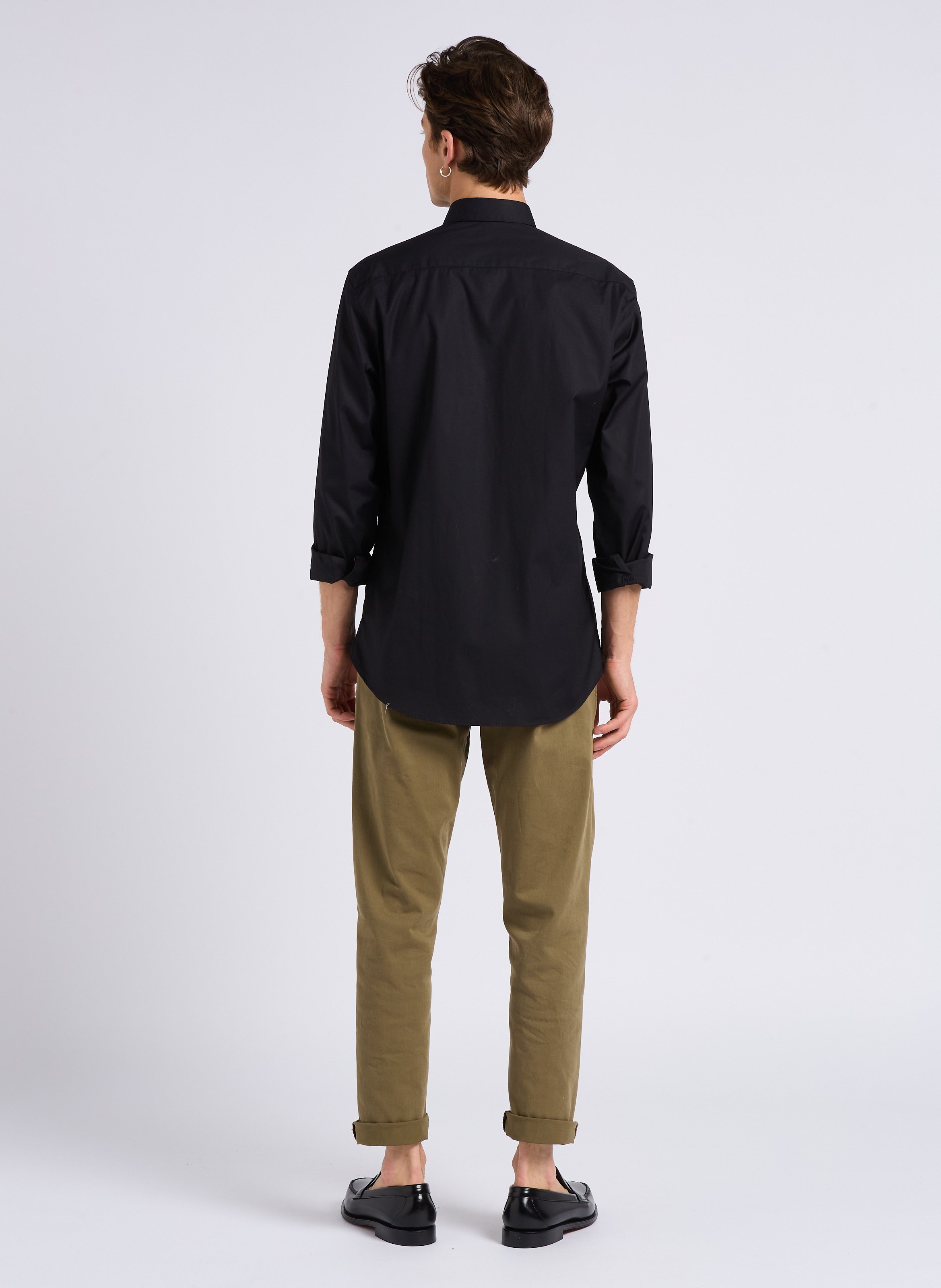 Slim-fit cotton shirt with classic collar AU PRINTEMPS PARIS Black