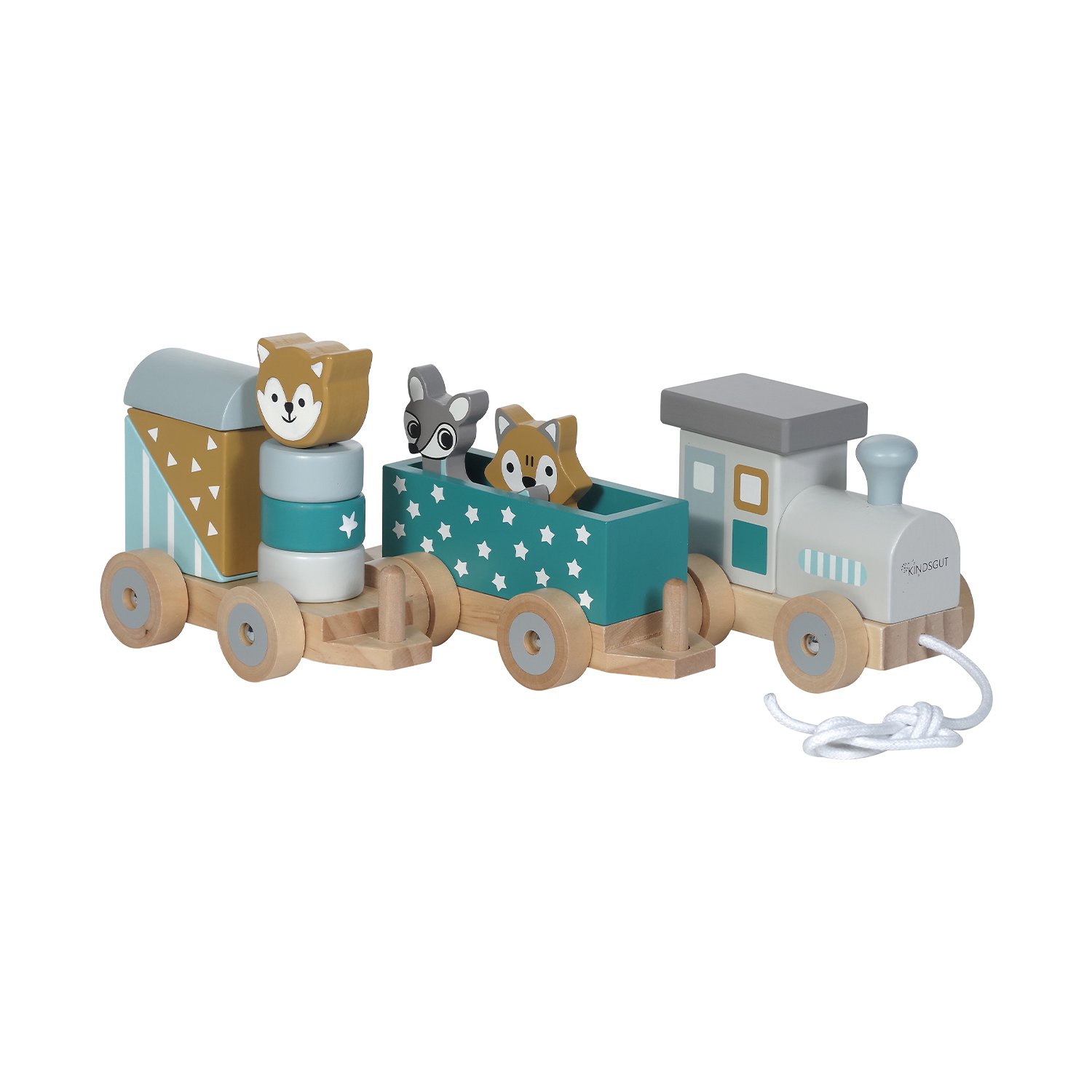 Small wooden zoo animal train with star pattern KINDSGUT Green