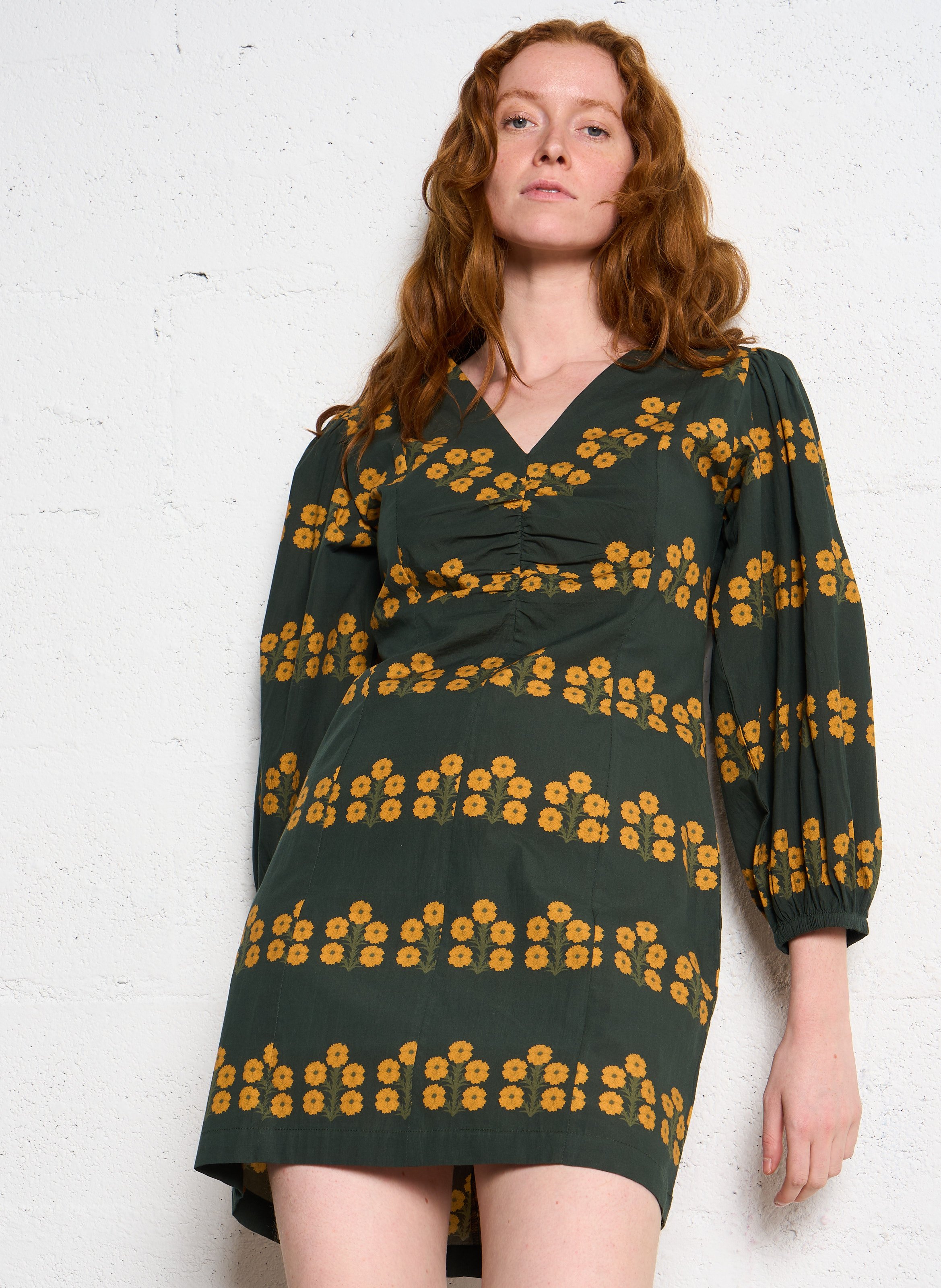 Robe midi imprimée en coton THE TINY BIG SISTER Kaki